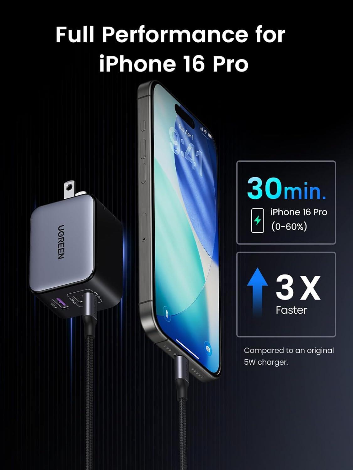 imageUGREEN Nexode X 65W GaN USB C Wall Charger 3Port PPS Ultra Compact Foldable Fast Charger for MacBook ProAir iPhone 171615 Series Galaxy S25S24 Pixel 109 iPad Pro Steam Deck