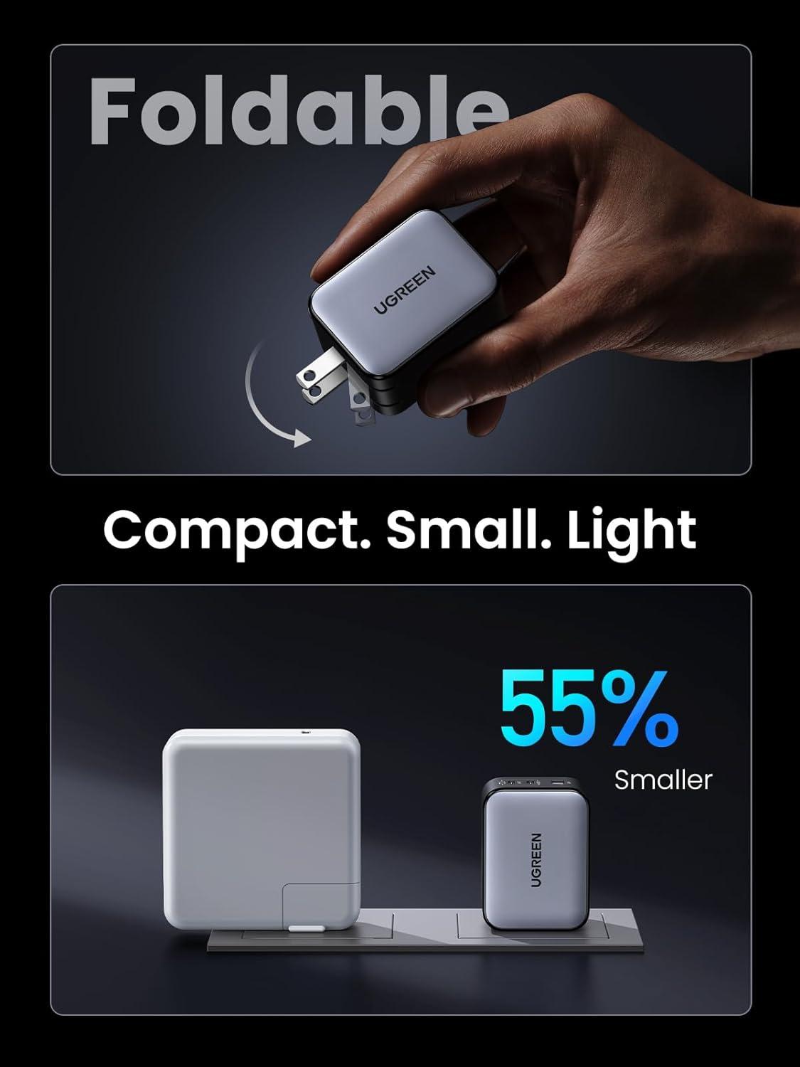 imageUGREEN Nexode X 65W GaN USB C Wall Charger 3Port PPS Ultra Compact Foldable Fast Charger for MacBook ProAir iPhone 171615 Series Galaxy S25S24 Pixel 109 iPad Pro Steam Deck