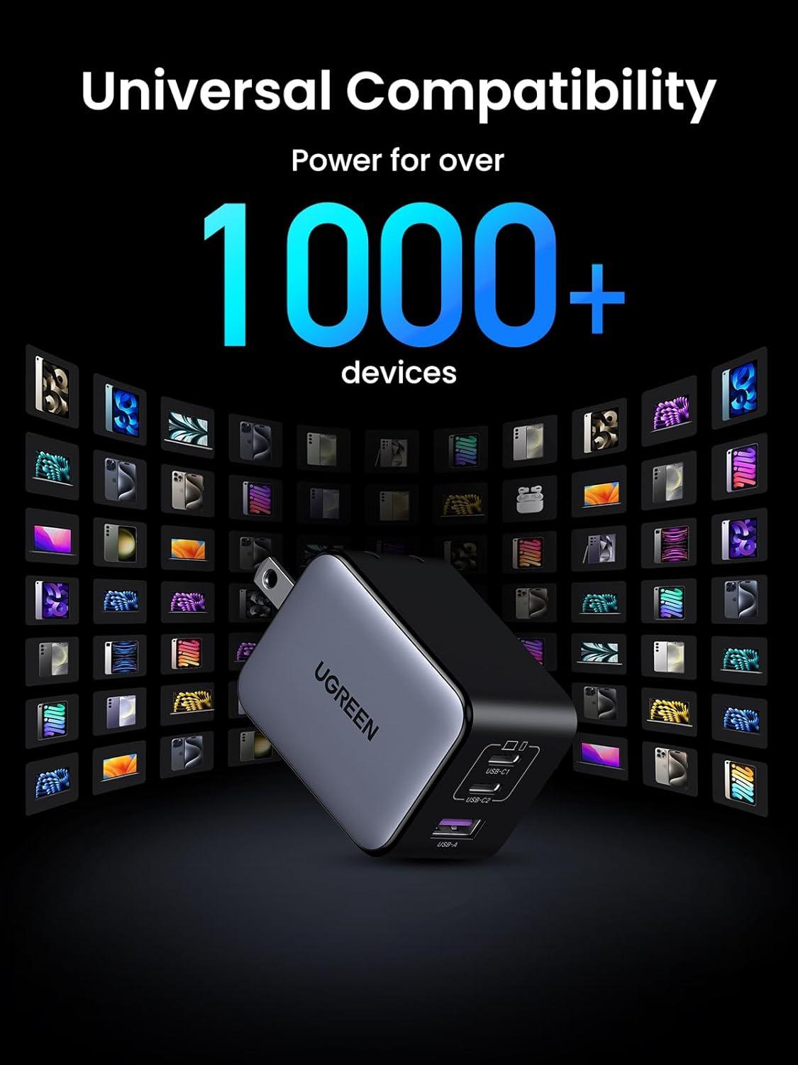 imageUGREEN Nexode X 65W GaN USB C Wall Charger 3Port PPS Ultra Compact Foldable Fast Charger for MacBook ProAir iPhone 171615 Series Galaxy S25S24 Pixel 109 iPad Pro Steam Deck