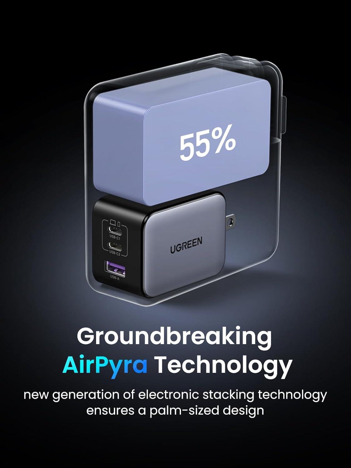 imageUGREEN Nexode X 65W GaN USB C Wall Charger 3Port PPS Ultra Compact Foldable Fast Charger for MacBook ProAir iPhone 171615 Series Galaxy S25S24 Pixel 109 iPad Pro Steam Deck