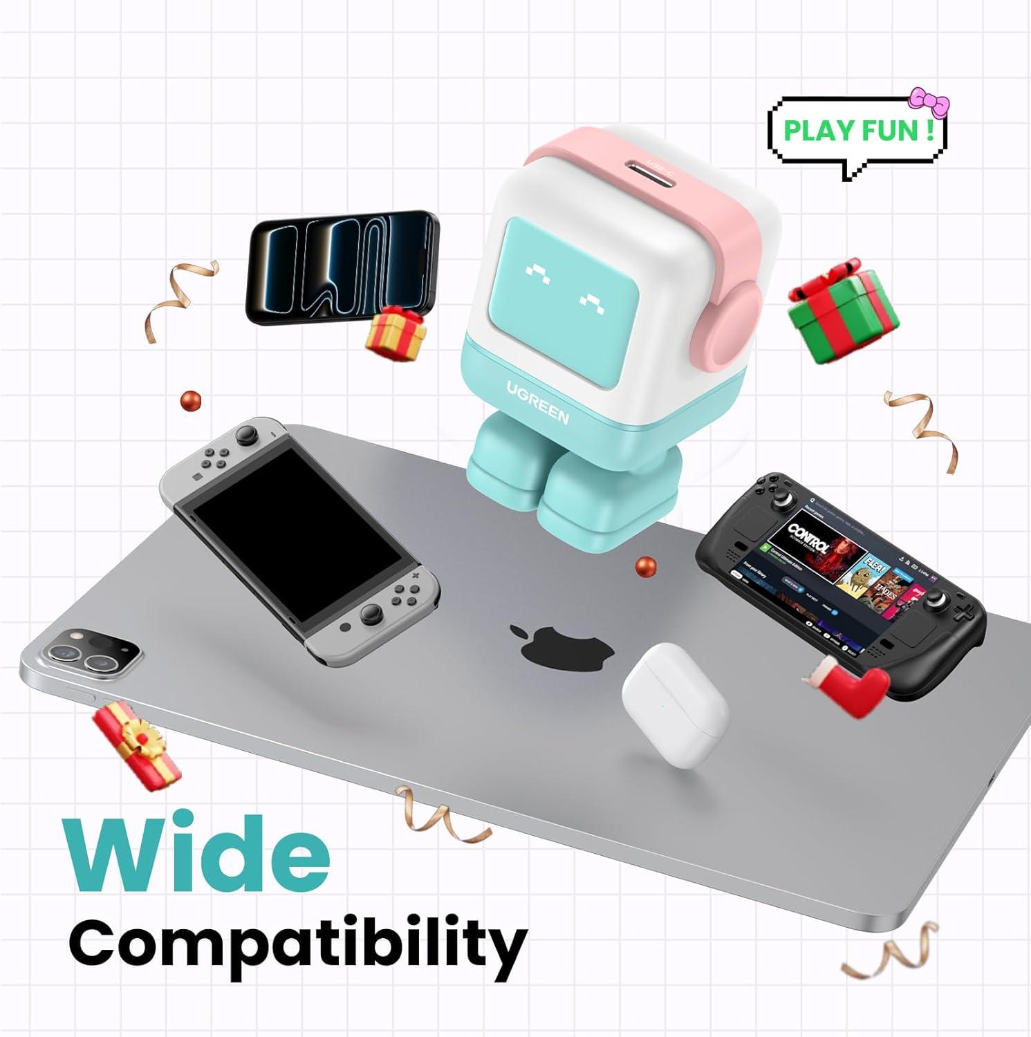 imageUGREEN Uno 30W USB C Charger Block Compact Nexode Robot GaN Fast Charger for iPhone 17161514 Galaxy S25S24S23 Pixel 10987 MacBook Air iPad Pro Pink Blue