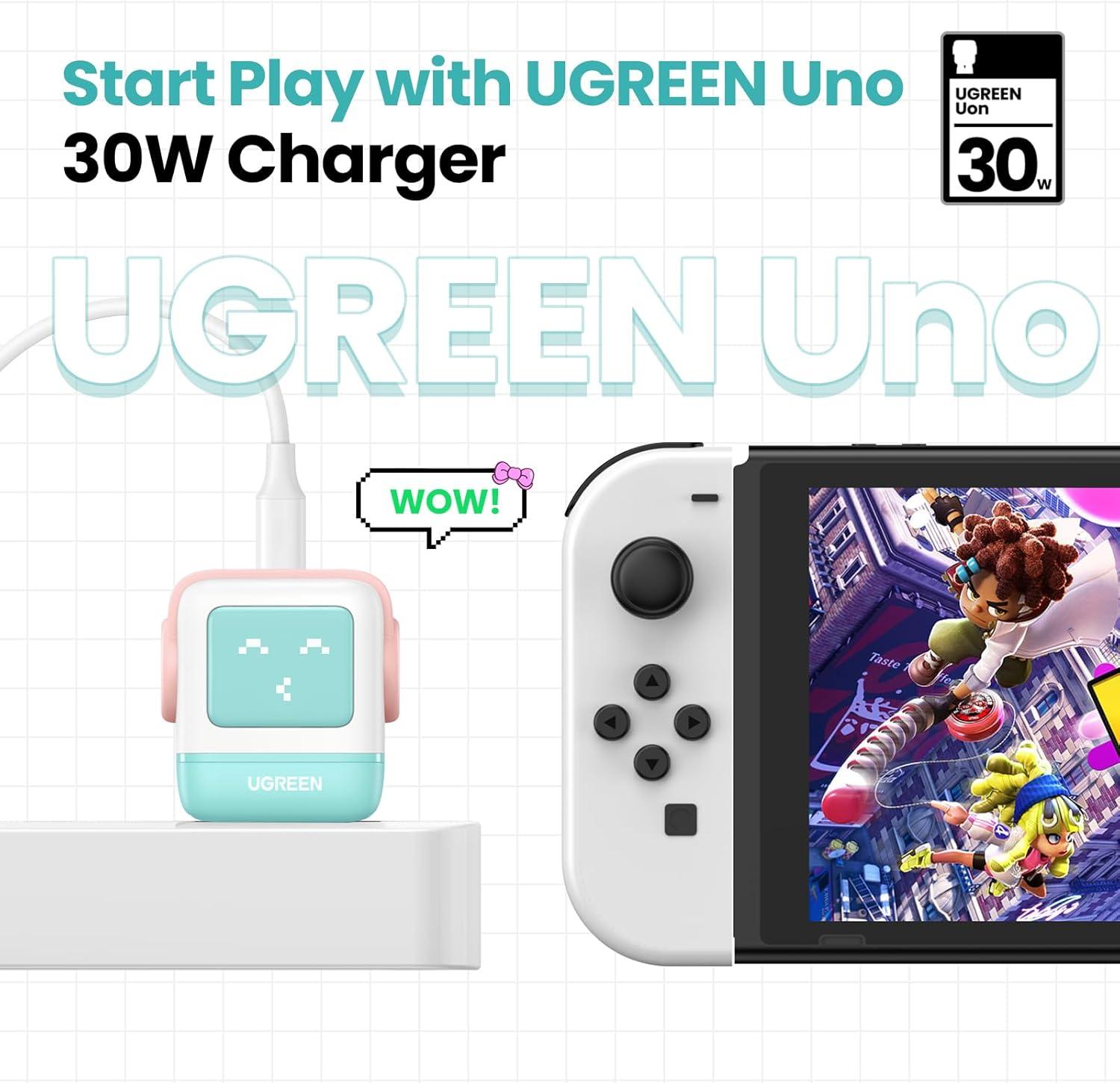 imageUGREEN Uno 30W USB C Charger Block Compact Nexode Robot GaN Fast Charger for iPhone 17161514 Galaxy S25S24S23 Pixel 10987 MacBook Air iPad Pro Pink Blue