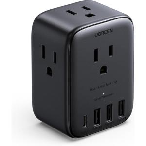 UGREEN Multi Plug Outlet Extender with Surge Protection, Compact 4-Sided 8-Port Design, GaN Power Strip with 20W PD Charging for iPhone, iPad Series, College Dorm/Office/Home/Travel Essentials 2025