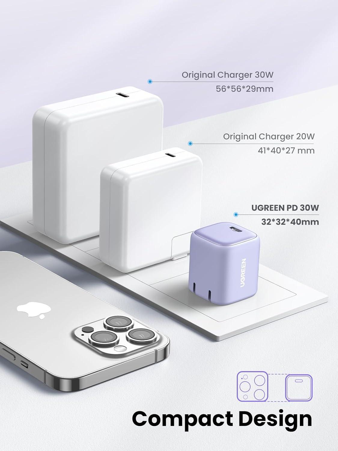 imageUGREEN 30W USB C Charger for iPhone 17 Nexode Foldable GaN PPS Compact Fast Wall Charger Block USBC Power Adapter for iPhone 17161514 Galaxy S25S24S23S22 BlackPurple
