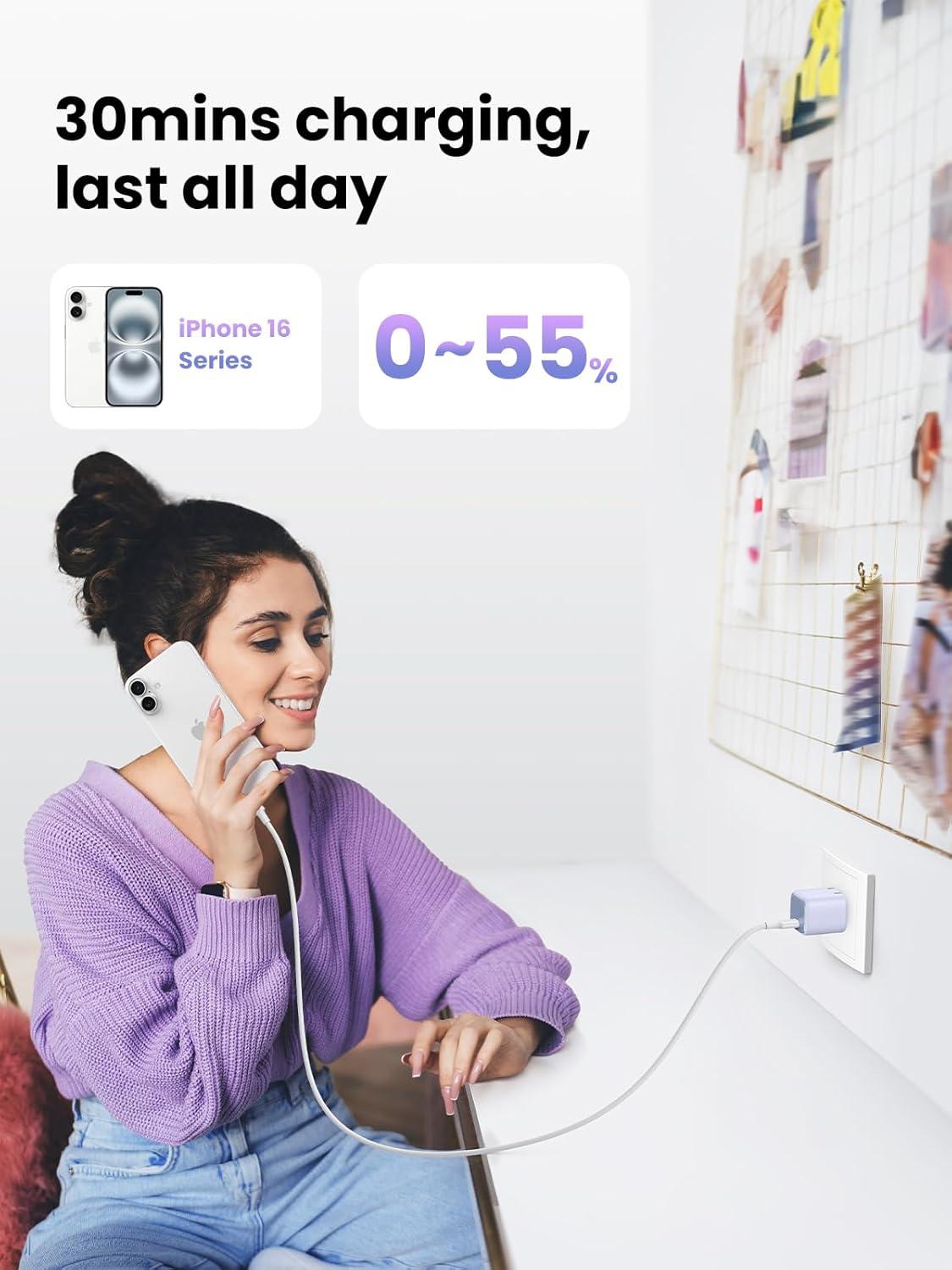 imageUGREEN 30W USB C Charger for iPhone 17 Nexode Foldable GaN PPS Compact Fast Wall Charger Block USBC Power Adapter for iPhone 17161514 Galaxy S25S24S23S22 BlackPurple