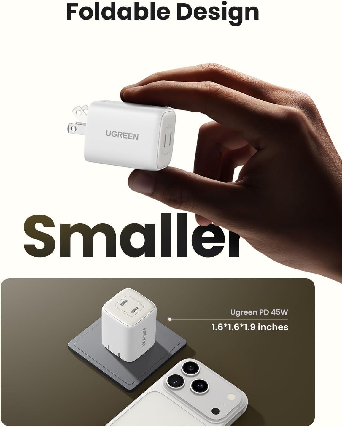 imageUGREEN 45W USB C Charger for iPhone 17 Nexode 2 Port GaN Foldable PPS Wall Charger Block Support Samsung Super Fast Charging 20 for Galaxy S25S24 iPhone 171615 iPad MacBook Steam Deck BlackWhite