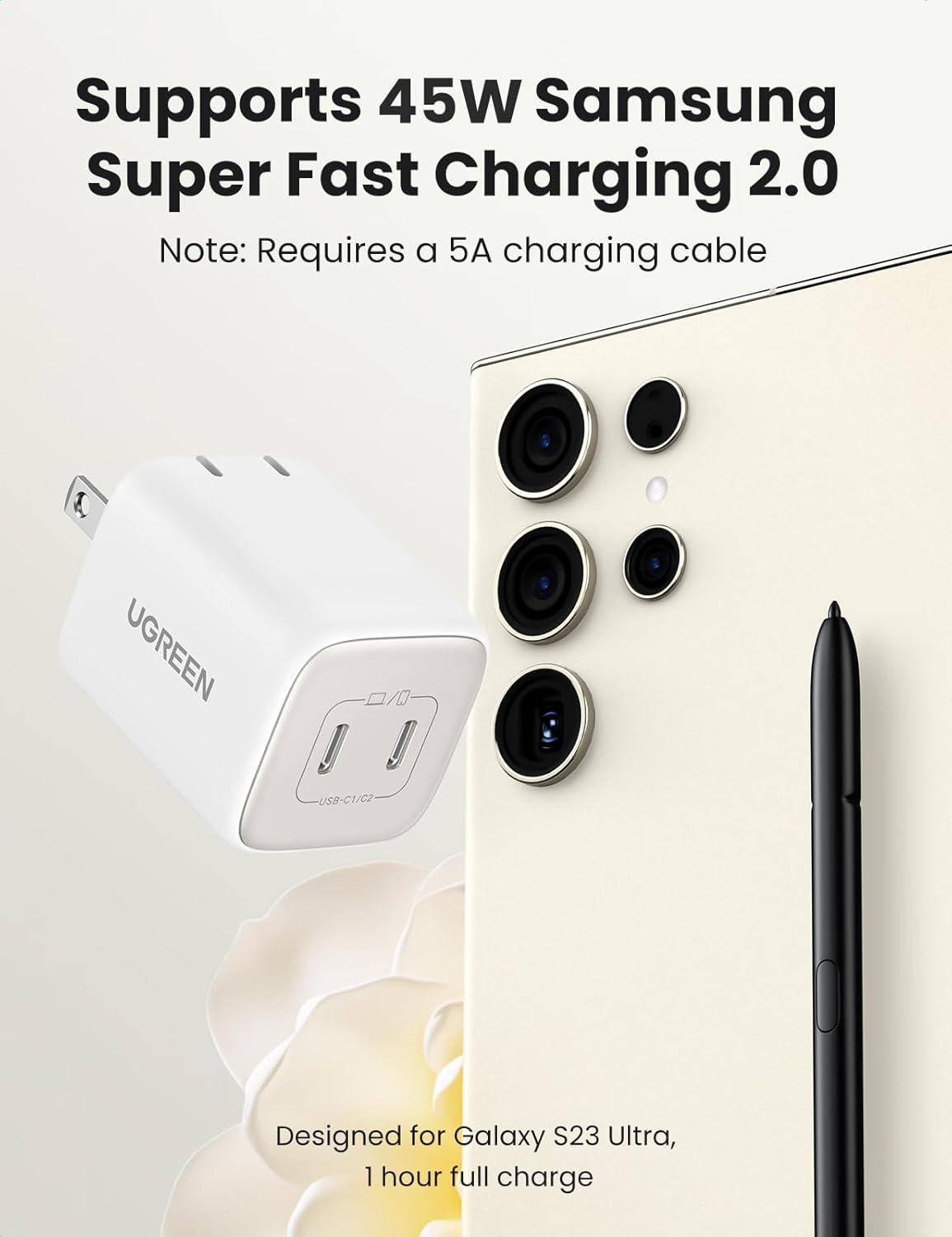 imageUGREEN 45W USB C Charger for iPhone 17 Nexode 2 Port GaN Foldable PPS Wall Charger Block Support Samsung Super Fast Charging 20 for Galaxy S25S24 iPhone 171615 iPad MacBook Steam Deck BlackWhite