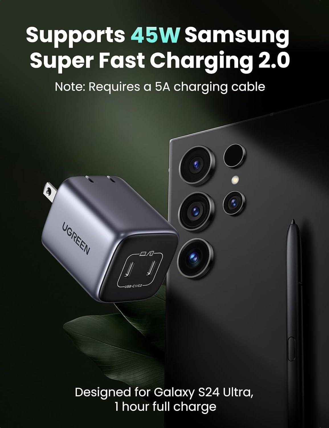 imageUGREEN 45W USB C Charger for iPhone 17 Nexode 2 Port GaN Foldable PPS Wall Charger Block Support Samsung Super Fast Charging 20 for Galaxy S25S24 iPhone 171615 iPad MacBook Steam Deck BlackBlack