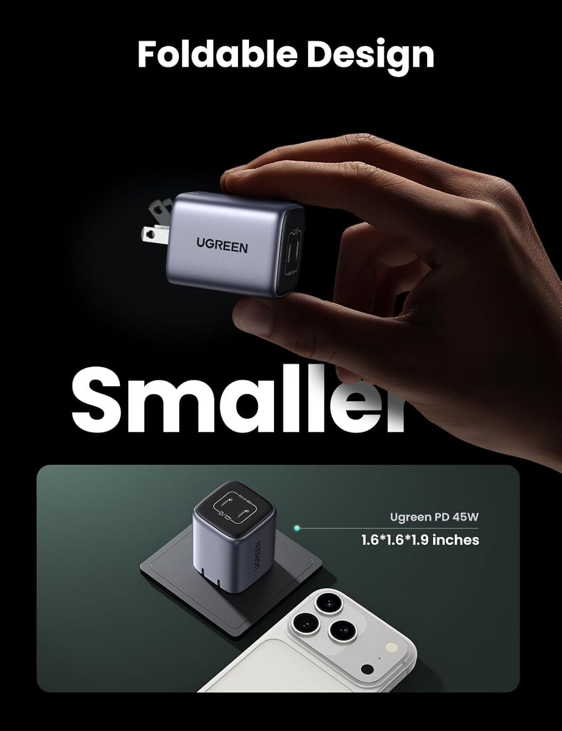 imageUGREEN 45W USB C Charger for iPhone 17 Nexode 2 Port GaN Foldable PPS Wall Charger Block Support Samsung Super Fast Charging 20 for Galaxy S25S24 iPhone 171615 iPad MacBook Steam Deck BlackBlack