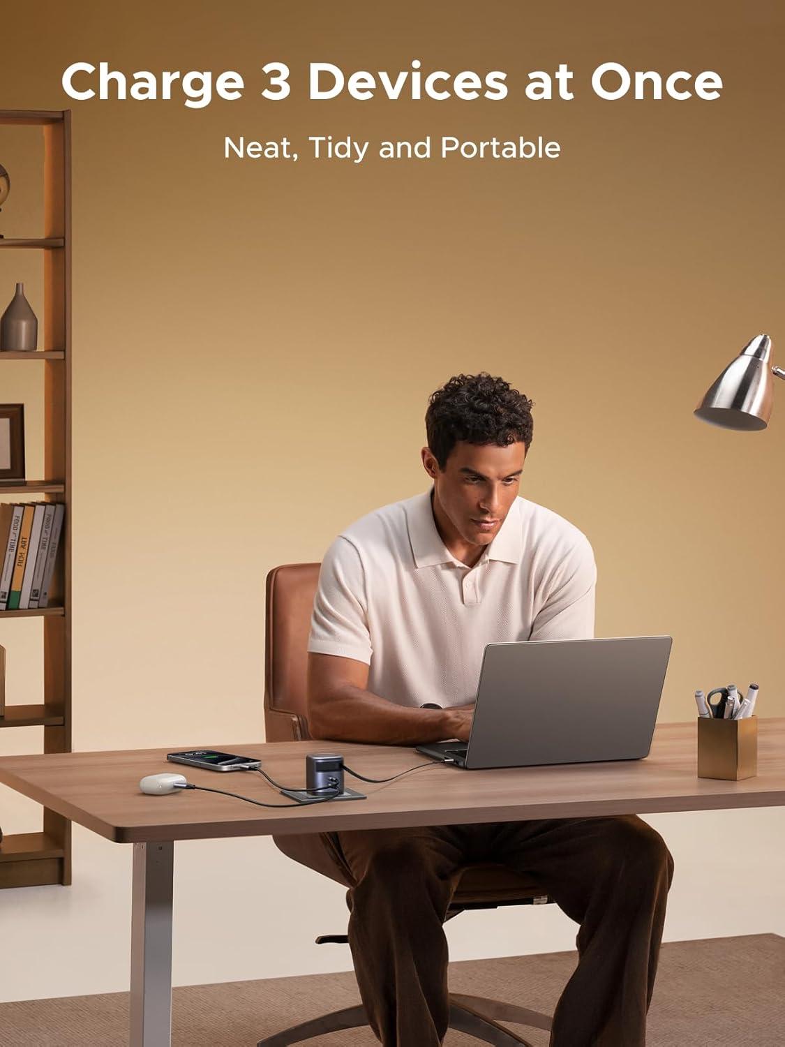 imageUGREEN Nexode Retractable 45W GaN Charger for iPhone 17 3Port USB C Fast Charger with 226ft Cable for iPhone 1716151413 Series Samsung Galaxy S2524 Ultra Pixel iPad Space Grey