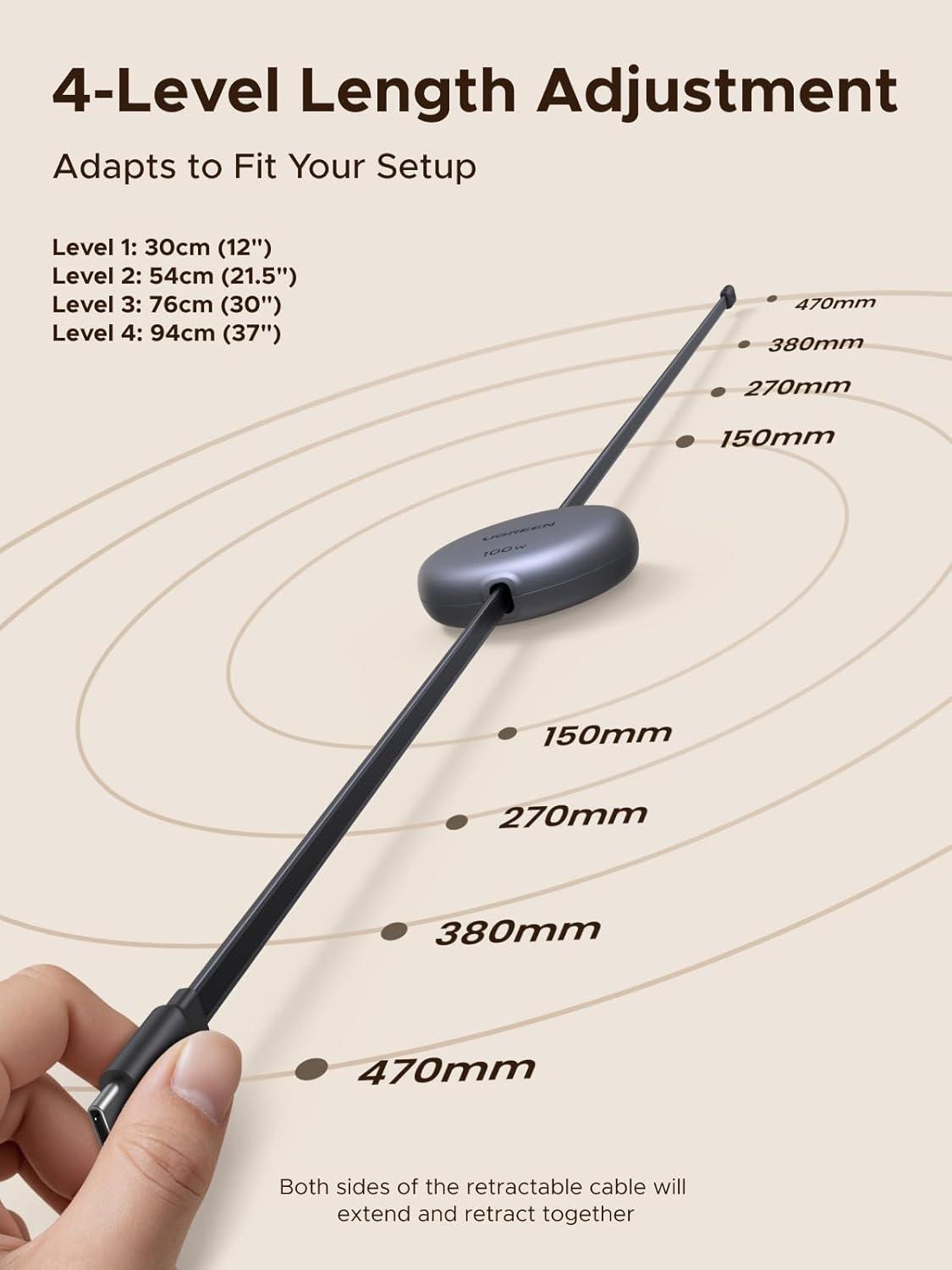 imageUGREEN 100W Nexode Retractable USB C Cable Type C Cord USB C Charger Cable for iPhone 171615 MacBook ProAir Galaxy S25S24S23 iPad ProAir Pixel 109 Switch AirPods Black 33FTBlack