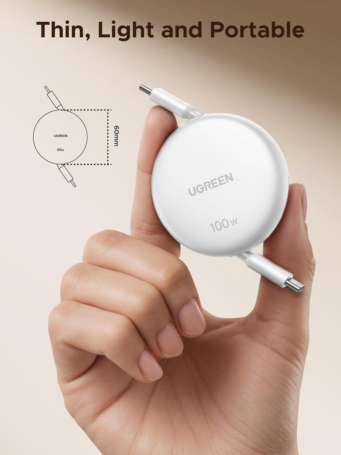 imageUGREEN 100W Nexode Retractable USB C Cable Type C Cord USB C Charger Cable for iPhone 171615 MacBook ProAir Galaxy S25S24S23 iPad ProAir Pixel 109 Switch AirPods Black 33FTWhite