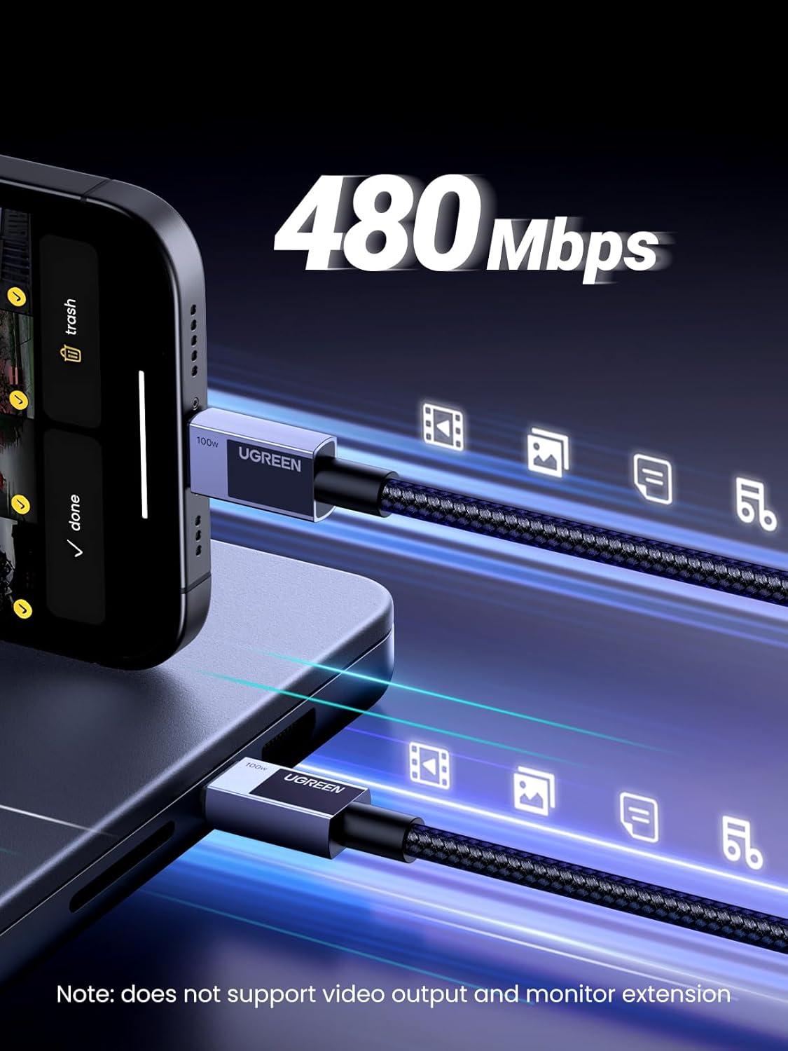 imageUGREEN 100W USB C Cable Fast Charging Type C Cord USB C Charger Cable for iPhone 1717 Pro17 Pro Max16 MacBook ProAir Galaxy S25S24 iPad ProAir Pixel 9 33FTGrey