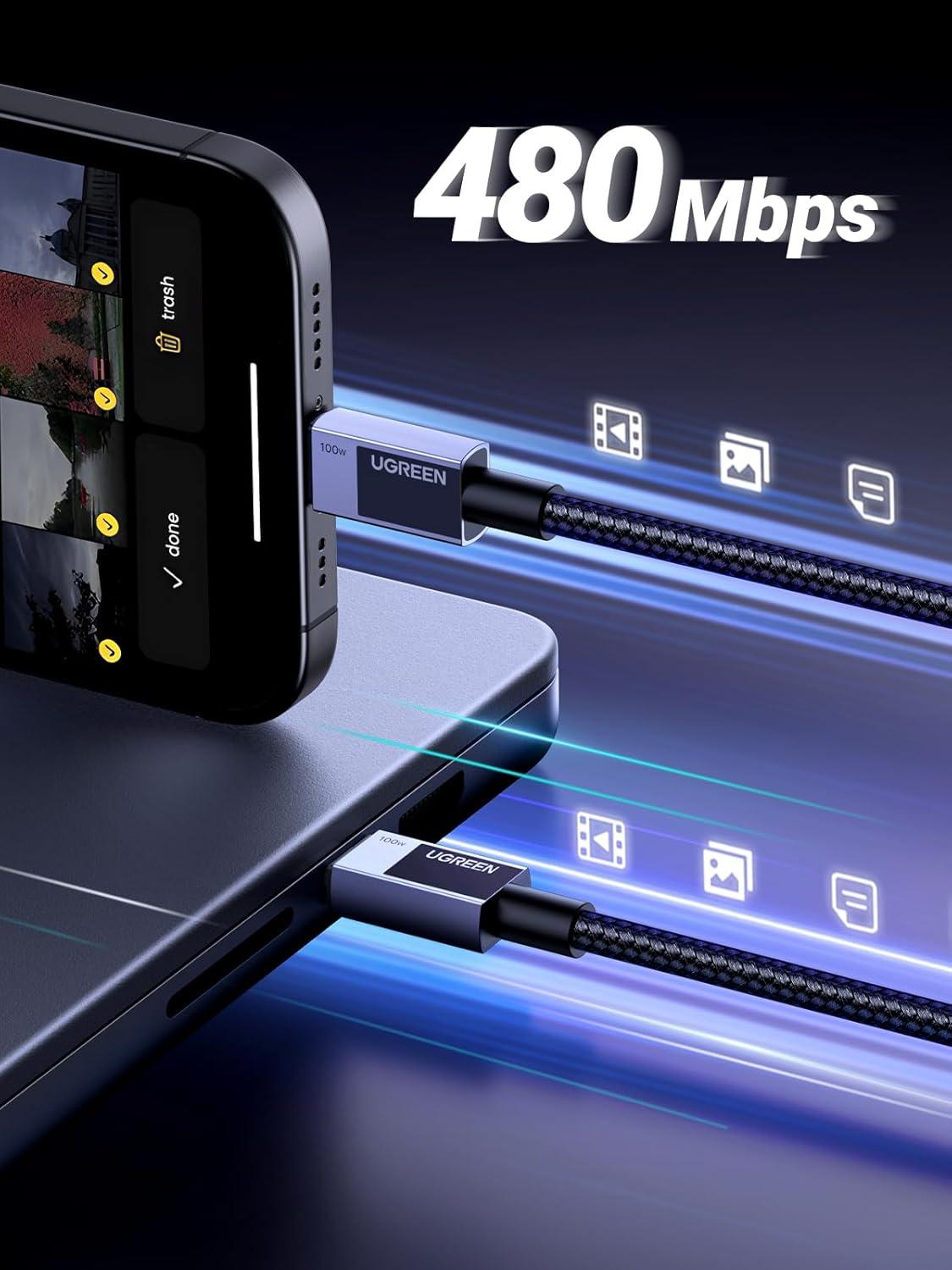 imageUGREEN 100W USB C Cable Fast Charging Type C Cord USB C Charger Cable for iPhone 1717 Pro17 Pro Max16 MacBook ProAir Galaxy S25S24 iPad ProAir Pixel 9 33FTGrey