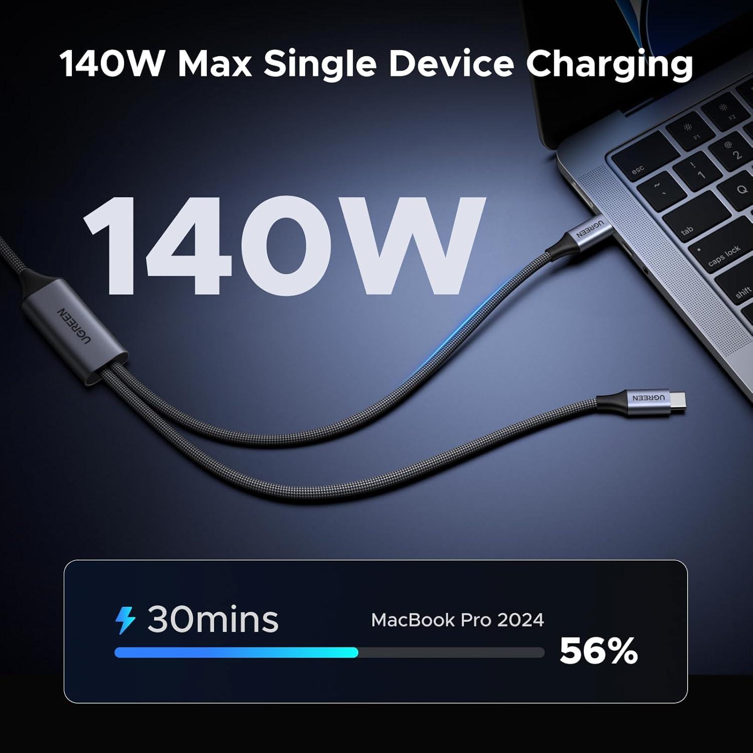 imageUGREEN 140W USB C Cable 5FT 2in1 USB C to USB C Cable Fast Charging for iPhone 1717 Pro Max1615 Series Galaxy S25S24S23 Series MacBook AirPro iPad ProAir Steam Deck and More5FT