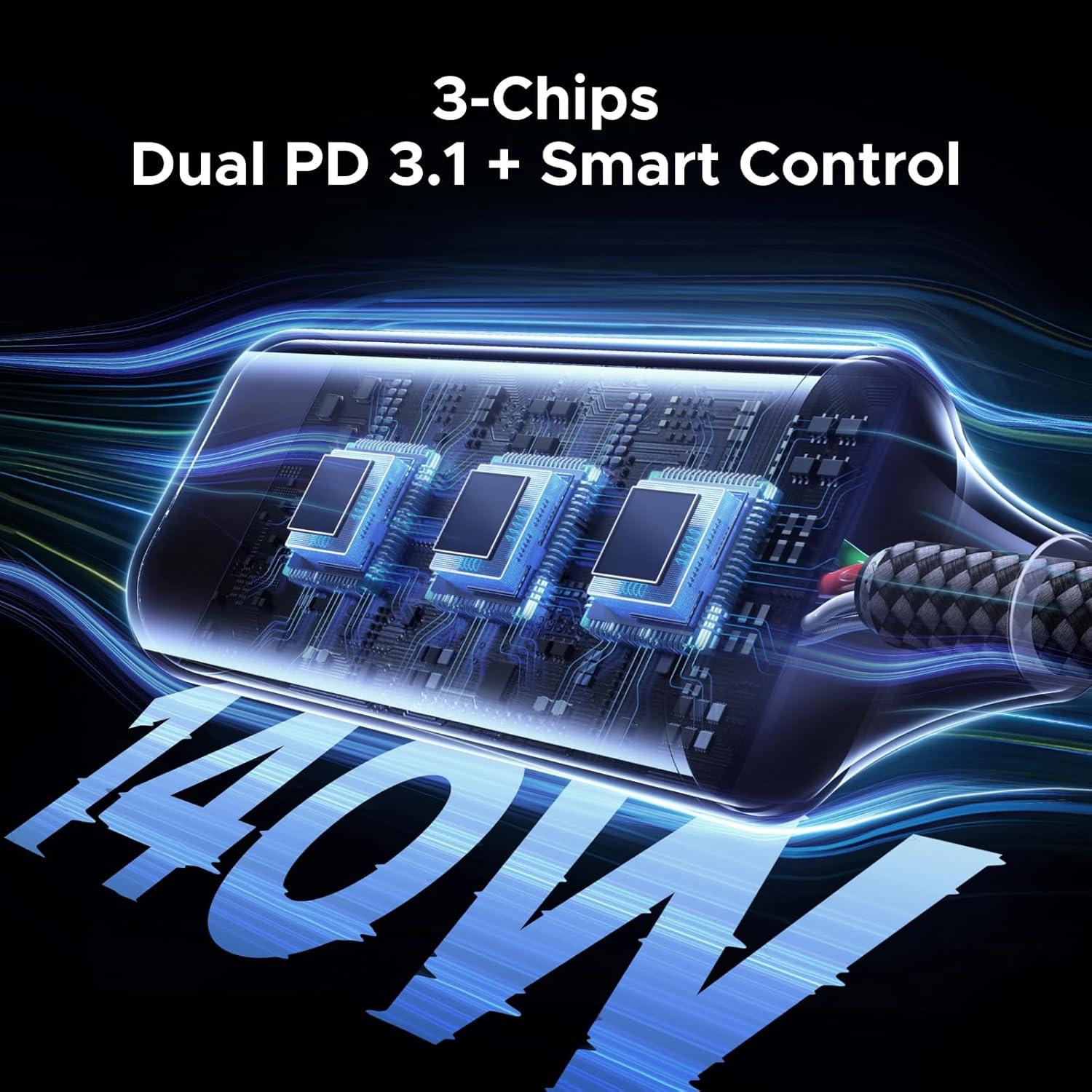 imageUGREEN 140W USB C Cable 5FT 2in1 USB C to USB C Cable Fast Charging for iPhone 1717 Pro Max1615 Series Galaxy S25S24S23 Series MacBook AirPro iPad ProAir Steam Deck and More5FT