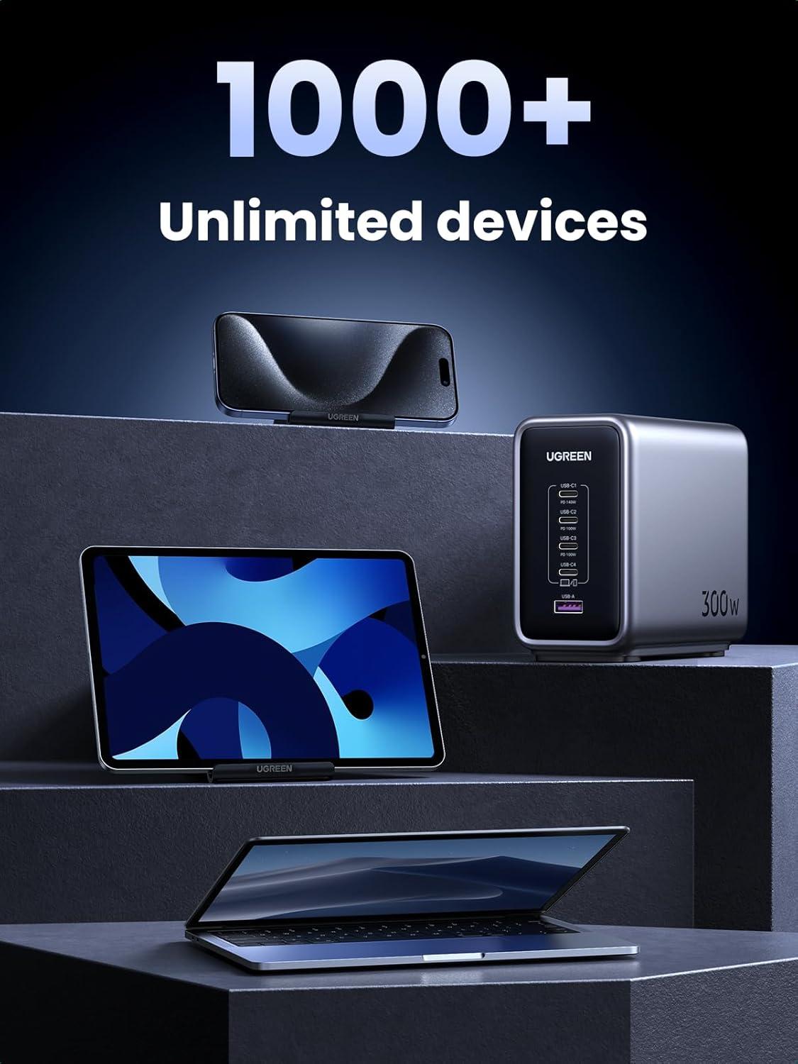 imageUGREEN Nexode 300W GaN USB C Charger 5Port Desktop Charging Station Compatible with MacBook ProAir Dell XPS iPhone 171615 Series Galaxy S25S24 Pixel 109 iPad AirPro Steam Deck