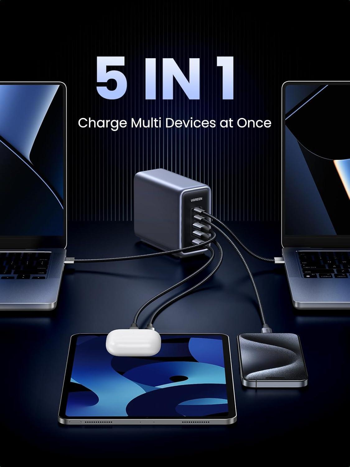 imageUGREEN Nexode 300W GaN USB C Charger 5Port Desktop Charging Station Compatible with MacBook ProAir Dell XPS iPhone 171615 Series Galaxy S25S24 Pixel 109 iPad AirPro Steam Deck