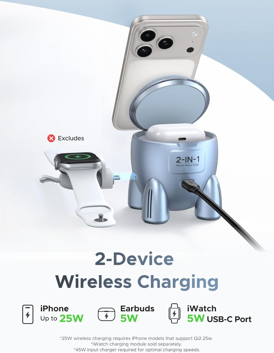 imageUGREEN UNO 25W Rocket Magnetic Wireless Charger 2in1 Magsafe Fast Charging Station with Fun LED Lights and Magnetic Lid Compatible with iPhone 1716151413 Series AirPods 432Pro