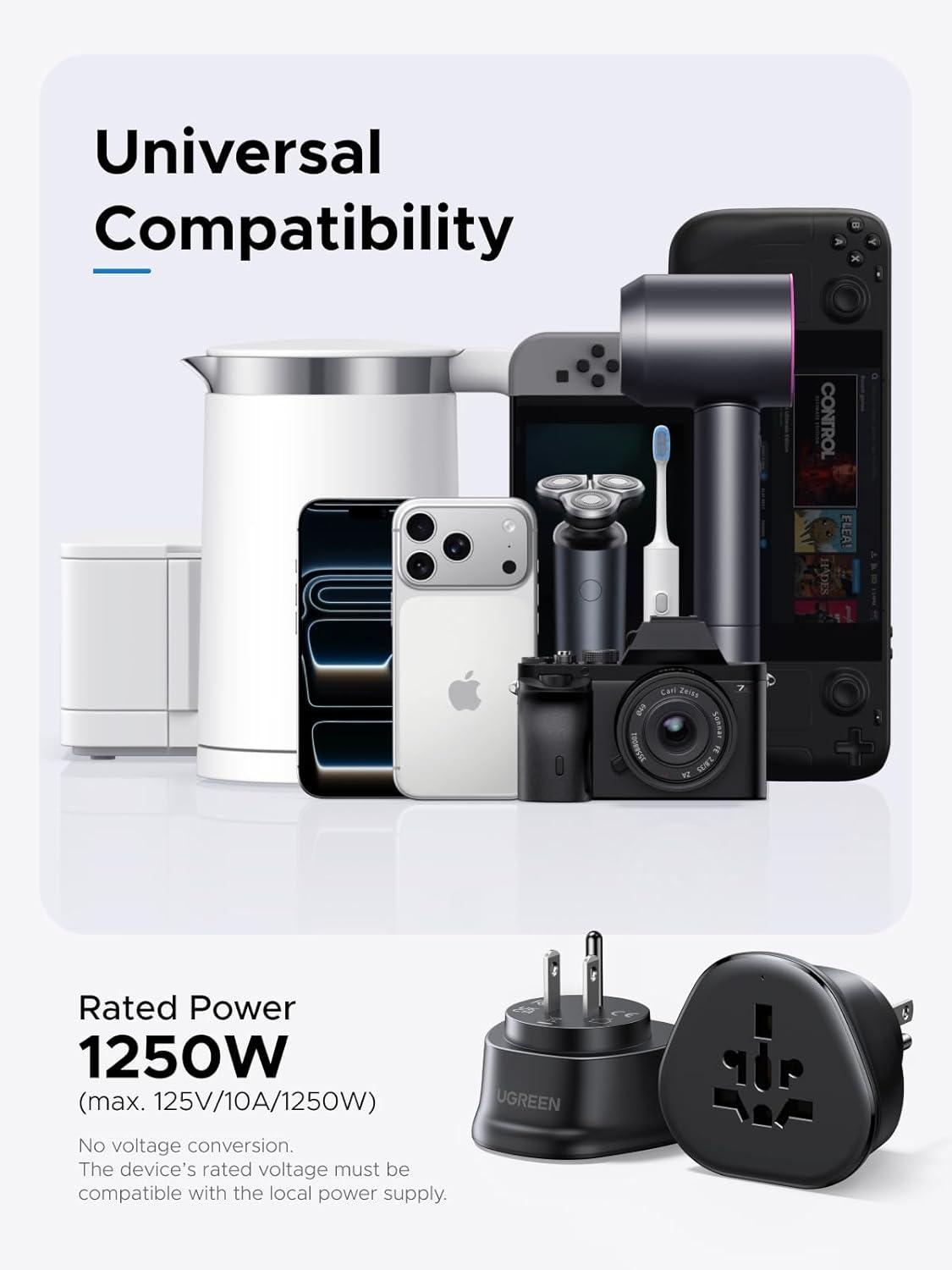 imageUGREEN US Plug Travel Adapter EUUKAUJPCNNZPH to US Type B International to US Pin Converter Power Outlet Charger 200 Countries Compatibility 1 PackUS Plug Type B