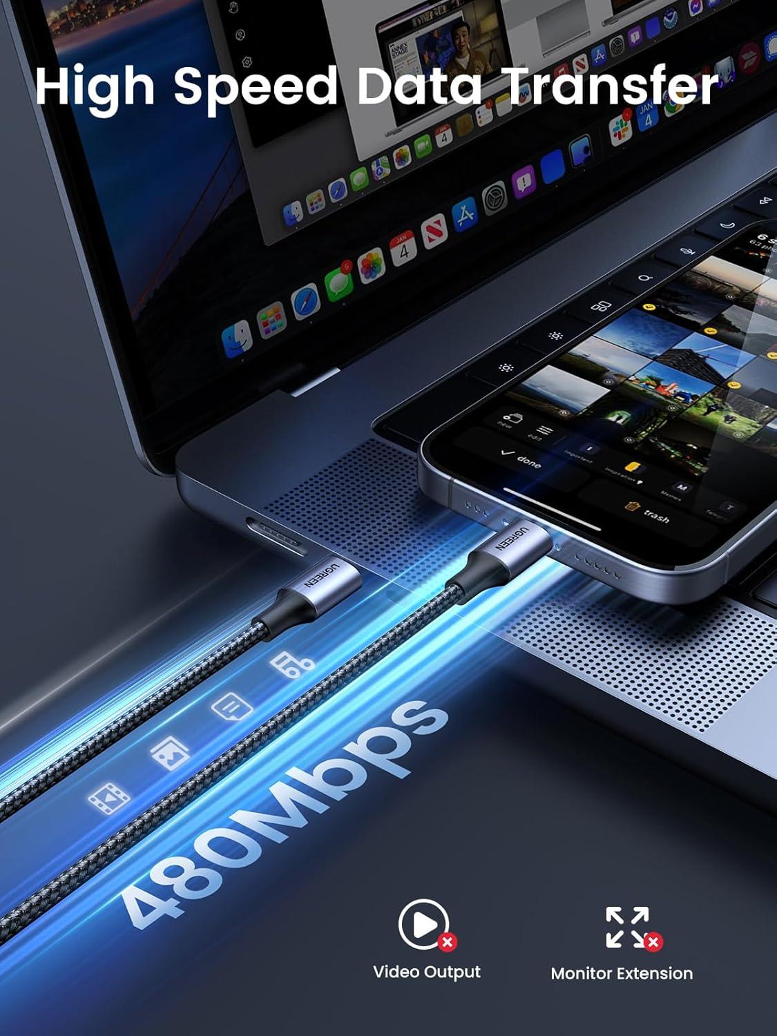 imageUGREEN USB C to USB C Cable 33FT 60W 2Pack USB C Cable Nylon Braided Type C Cord for iPhone 1716 Galaxy S25S24S23 Pixel 109 MacBook AirPro Dell XPS iPad ProMiniAir Switch Steam Deck33FT