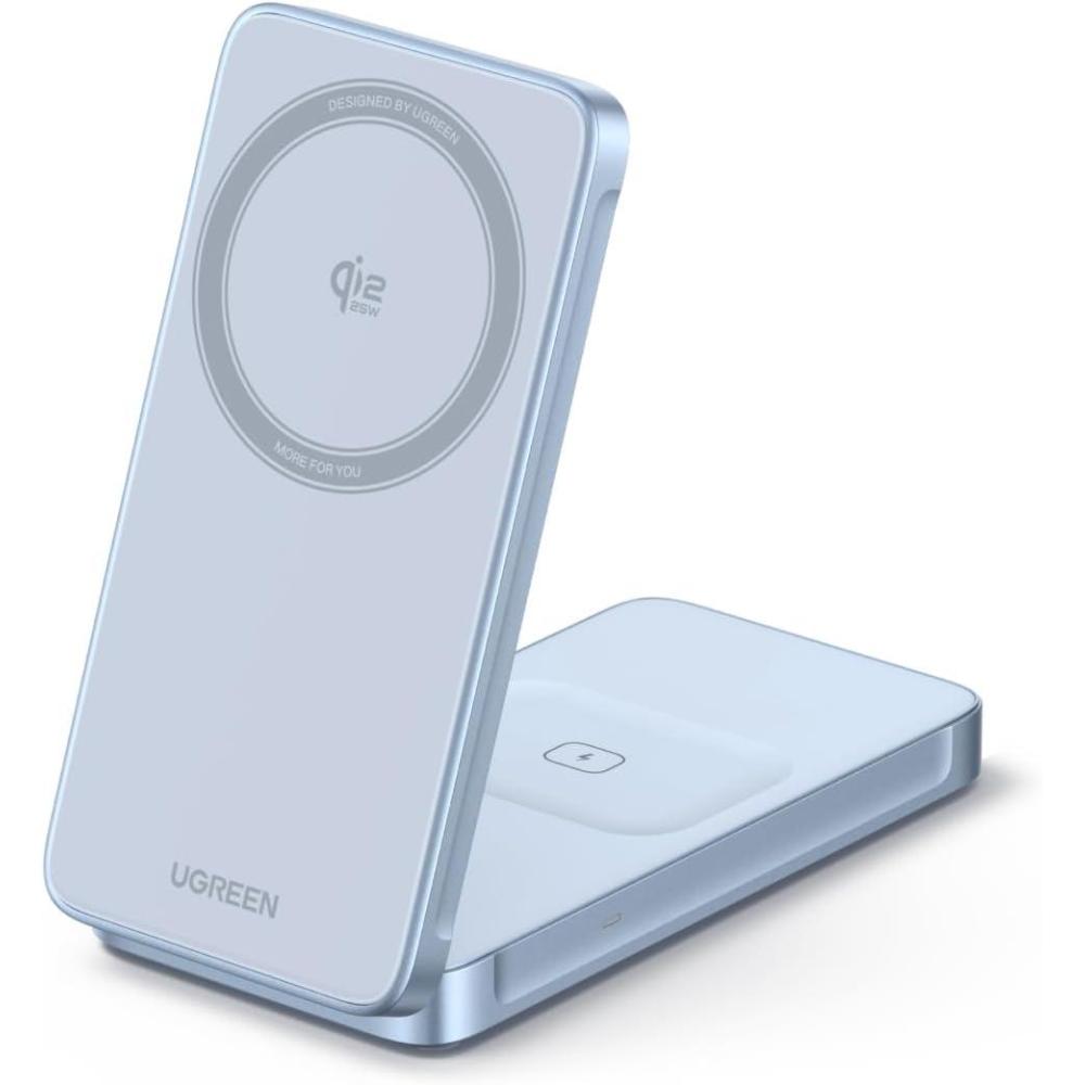 imageUGREEN Qi2 25W Magflow Foldable 2in1 Wireless Charger Magsafe Fast Charging Pad for iPhone 171615141312 AirPods Compact Travel Stand with USB C Cable