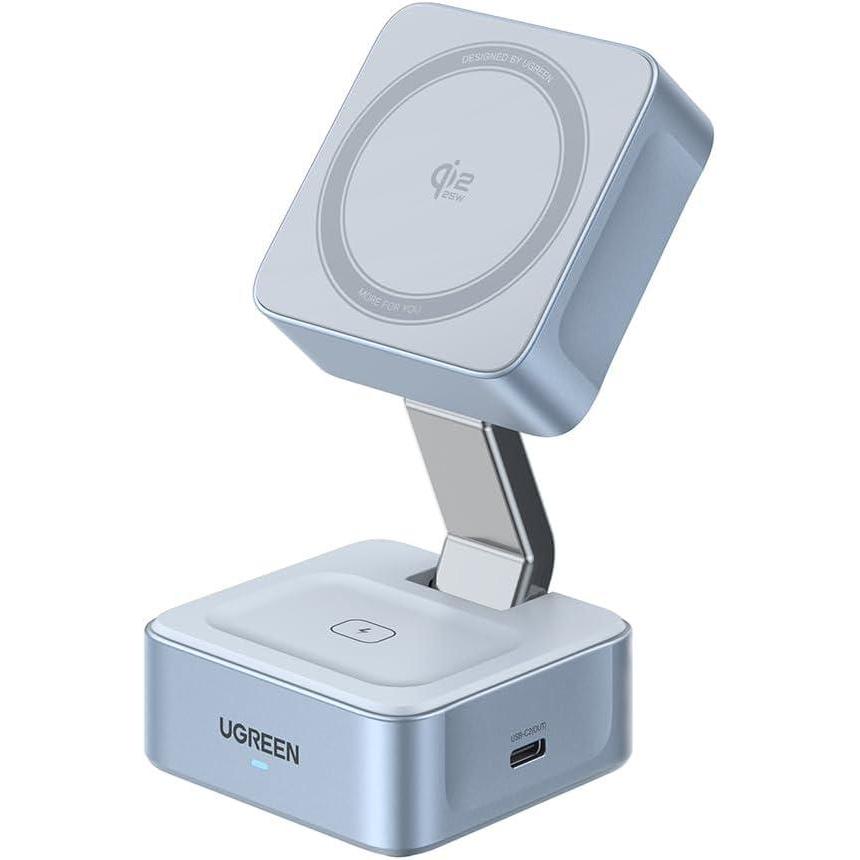imageUGREEN Qi2 25W Magflow Wireless Charger Magsafe Charging Station 2in1 for iPhone 171615141312 Pro Max Fast Foldable Stand with USBC Port Compatible with AirPods Dual Device Charging