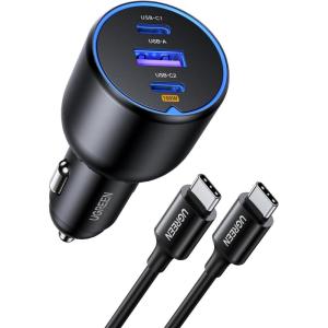 UGREEN 130W USB C Car Charger, PD 100W +PD 30W Type C Car Charger Adapter Compatible with iPhone 17/17 Air/17 Pro/17 Pro Max/16/15/14/13/12 Series, Galaxy S24 S23 Ultra, iPad, MacBook, and More