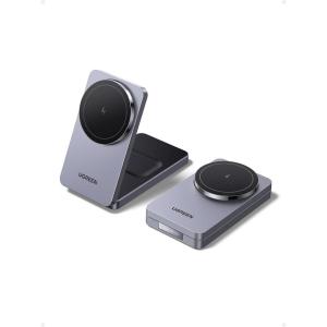 UGREEN MagFlow MagSafe Charger for iPhone 16, Qi Wireless Charger Stand, 2-in-1 Mag Safe Charger Stand Compatible with iPhone 17/17 Air/17 Pro/17 Pro Max/16/15/14/13/12 Series, AirPods 3/2/Pro