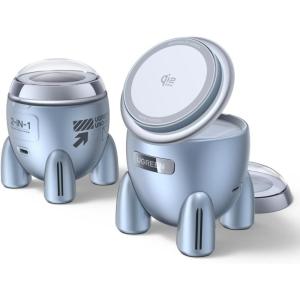 UGREEN UNO 25W Rocket Magnetic Wireless Charger, 2-in-1 Magsafe Fast Charging Station with Fun LED Lights and Magnetic Lid, Compatible with iPhone 17/16/15/14/13 Series, AirPods 4/3/2/Pro