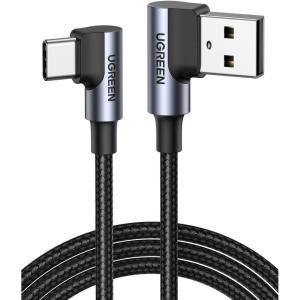 UGREEN USB to USB C Cable 90 Degree USB C Fast Charging Cord Compatible with iPhone 17/16/16 Plus/16 Pro/16 Pro Max/15/Samsung Galaxy S10/S10+/Pixel 9/6a/LG G8/G7/Pixel/Switch, etc, 1.6FT(3.3FT)