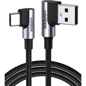 UGREEN USB to USB C Cable 90 Degree USB C Fast Charging Cord Compatible with iPhone 17/16/16 Plus/16 Pro/16 Pro Max/15/Samsung Galaxy S10/S10+/Pixel 9/6a/LG G8/G7/Pixel/Switch, etc, 1.6FT(1.6FT)