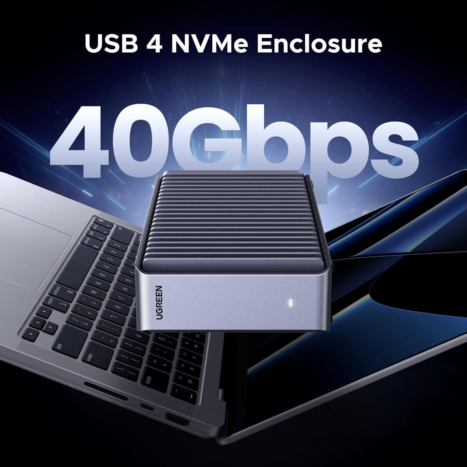 imageUGREEN 40Gbps M2 NVMe Enclosure with Aluminum DoubleSided Fin Heat Dissipation No Noise External SSD Case Compatible with Thunderbolt 43USB43220 M1 M2 ProMax SSD Not Included