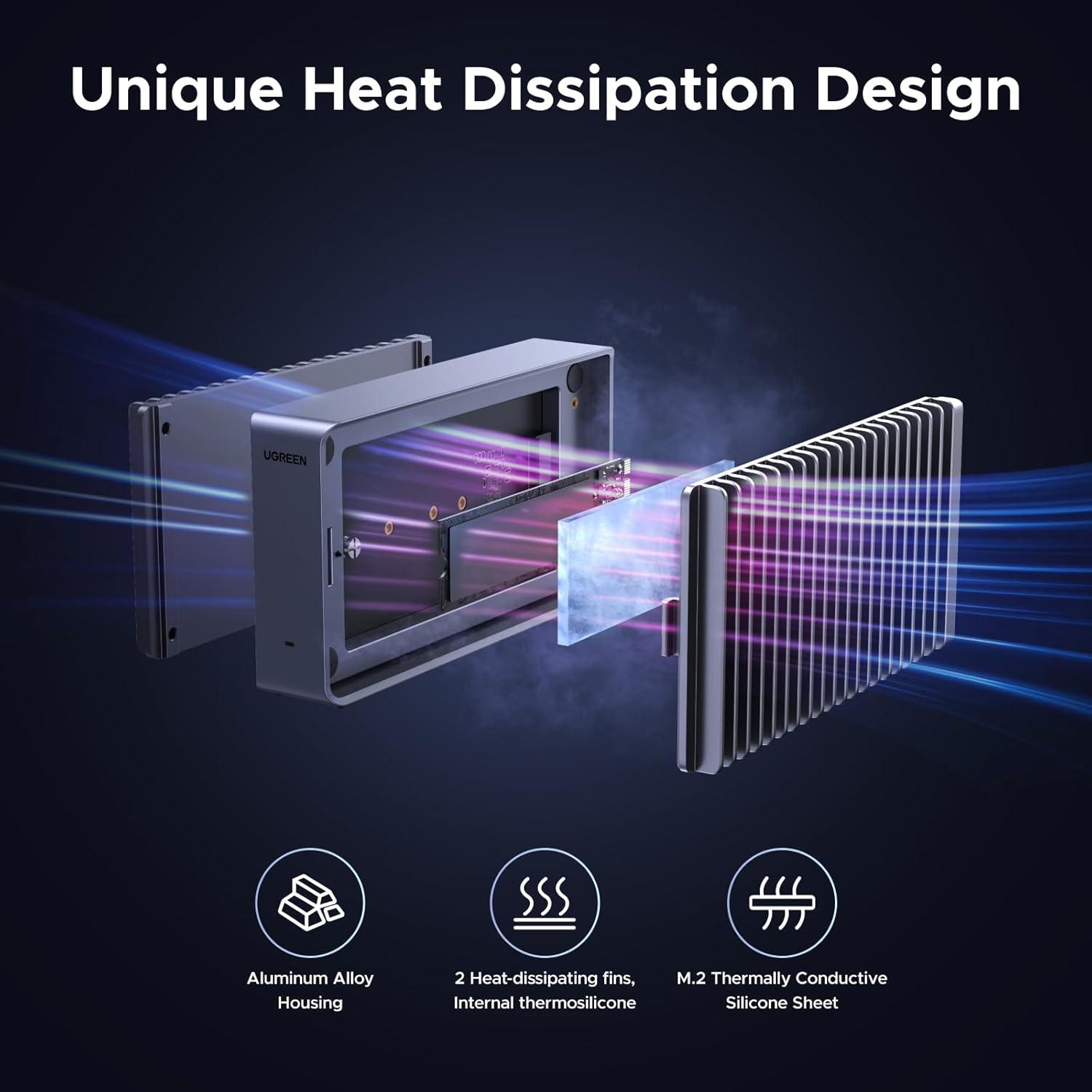 imageUGREEN 40Gbps M2 NVMe Enclosure with Aluminum DoubleSided Fin Heat Dissipation No Noise External SSD Case Compatible with Thunderbolt 43USB43220 M1 M2 ProMax SSD Not Included