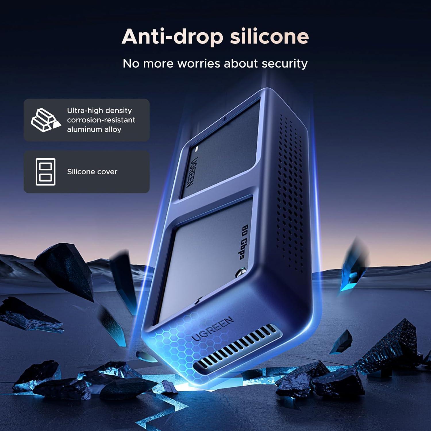 imageUGREEN 80Gbps M2 NVMe SSD Enclosure with Cooling Fan Compatible with Thunderbolt 543USB 4 MKeyMampB Key NVMe 2280 SSD up to 8TB