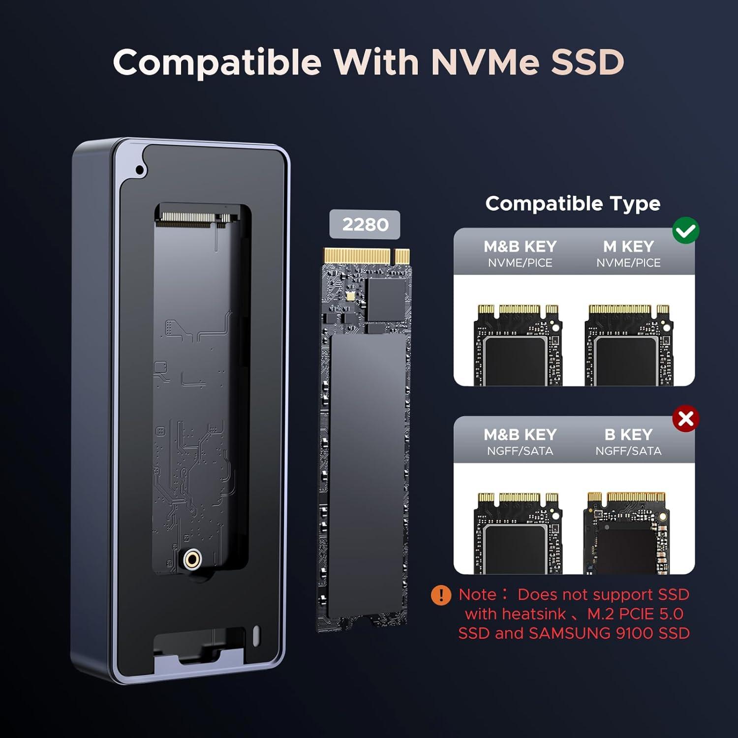 imageUGREEN 80Gbps M2 NVMe SSD Enclosure with Cooling Fan Compatible with Thunderbolt 543USB 4 MKeyMampB Key NVMe 2280 SSD up to 8TB