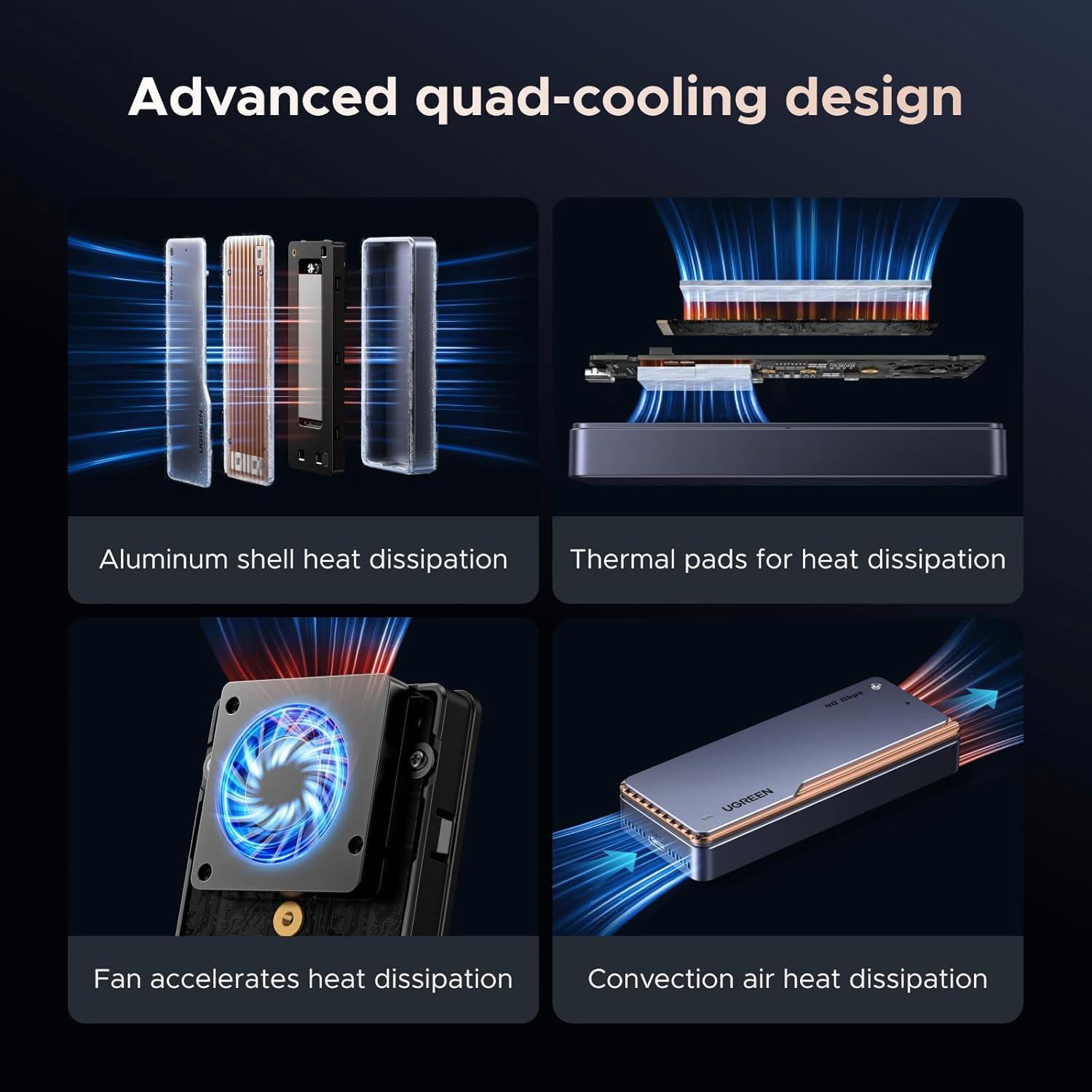 imageUGREEN 80Gbps M2 NVMe SSD Enclosure with Cooling Fan Compatible with Thunderbolt 543USB 4 MKeyMampB Key NVMe 2280 SSD up to 8TB