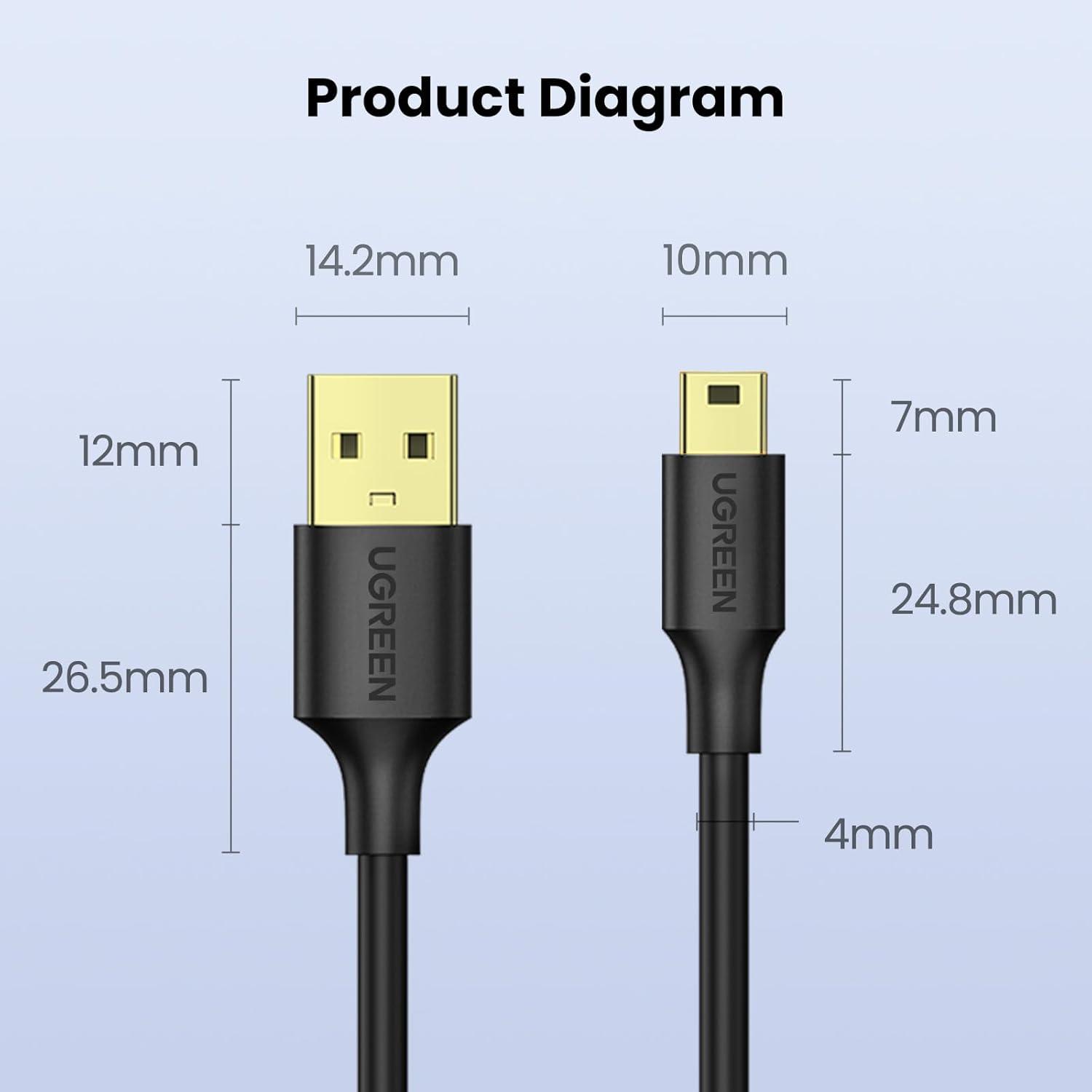 imageUGREEN Mini USB Cable 3FTUSB Mini 20 Cable CableMini USB B Charger Cable Compatible with Garmin Nuvi GPSSatNavDash CamCameraPS3 ControllerHard DriveGoPro Hero 333 feet