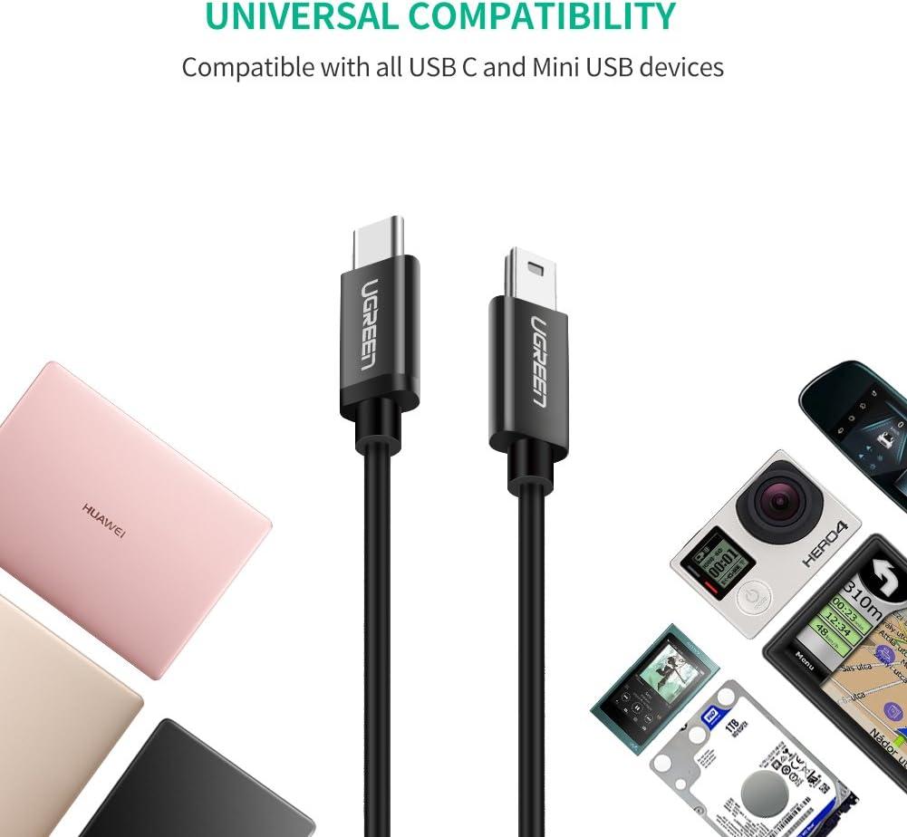 imageUGREEN Mini USB to USB C Cable 3FT Mini USB to Type C Compatible with Digital Camera MP3 Player GPS Receiver and More Mini B Devices PVP Black10 Meters