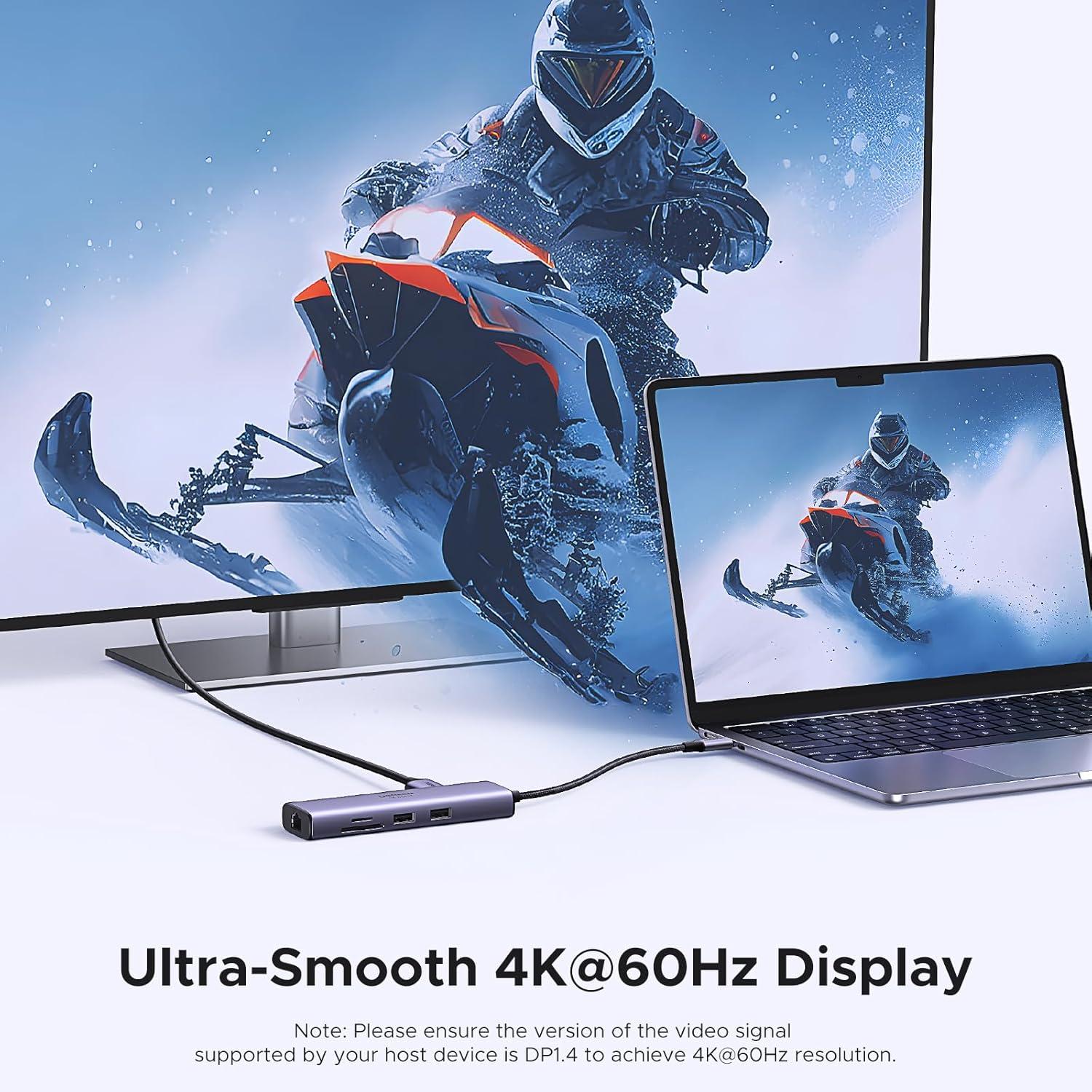 imageUGREEN Revodok 7 in 1 USB C Hub Gigabit Ethernet Adapter 4K60Hz HDMI 100W PD Charging USB A Data Ports SDTF Card Reader Compatible with Mac M1 M2 M3 iPad iPhone 15 ProPro Max Steam Deck