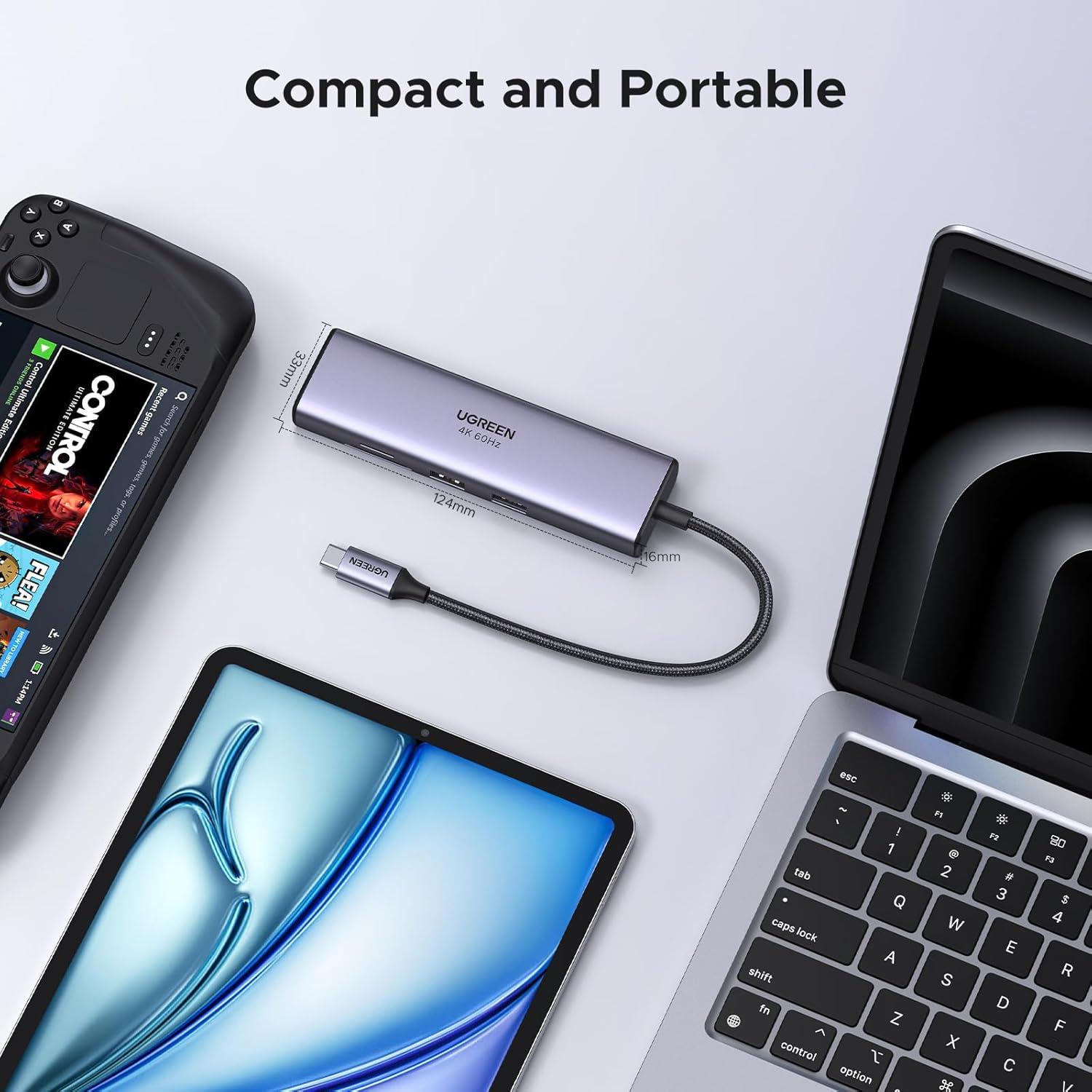 imageUGREEN Revodok 7 in 1 USB C Hub Gigabit Ethernet Adapter 4K60Hz HDMI 100W PD Charging USB A Data Ports SDTF Card Reader Compatible with Mac M1 M2 M3 iPad iPhone 15 ProPro Max Steam Deck