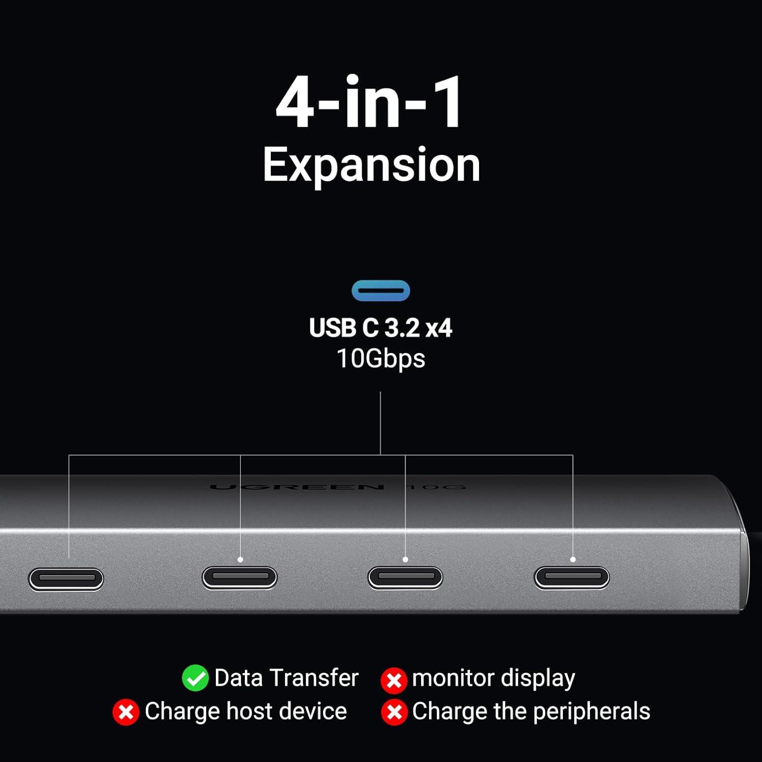 imageUGREEN Revodok USB C Hub 10Gbps 4 Ports USB 32 Data Only Adapter High Speed Multiport Splitter for MacBook AirPro iMac iPad Pro iPhone 1515 Pro Galaxy S23 and More