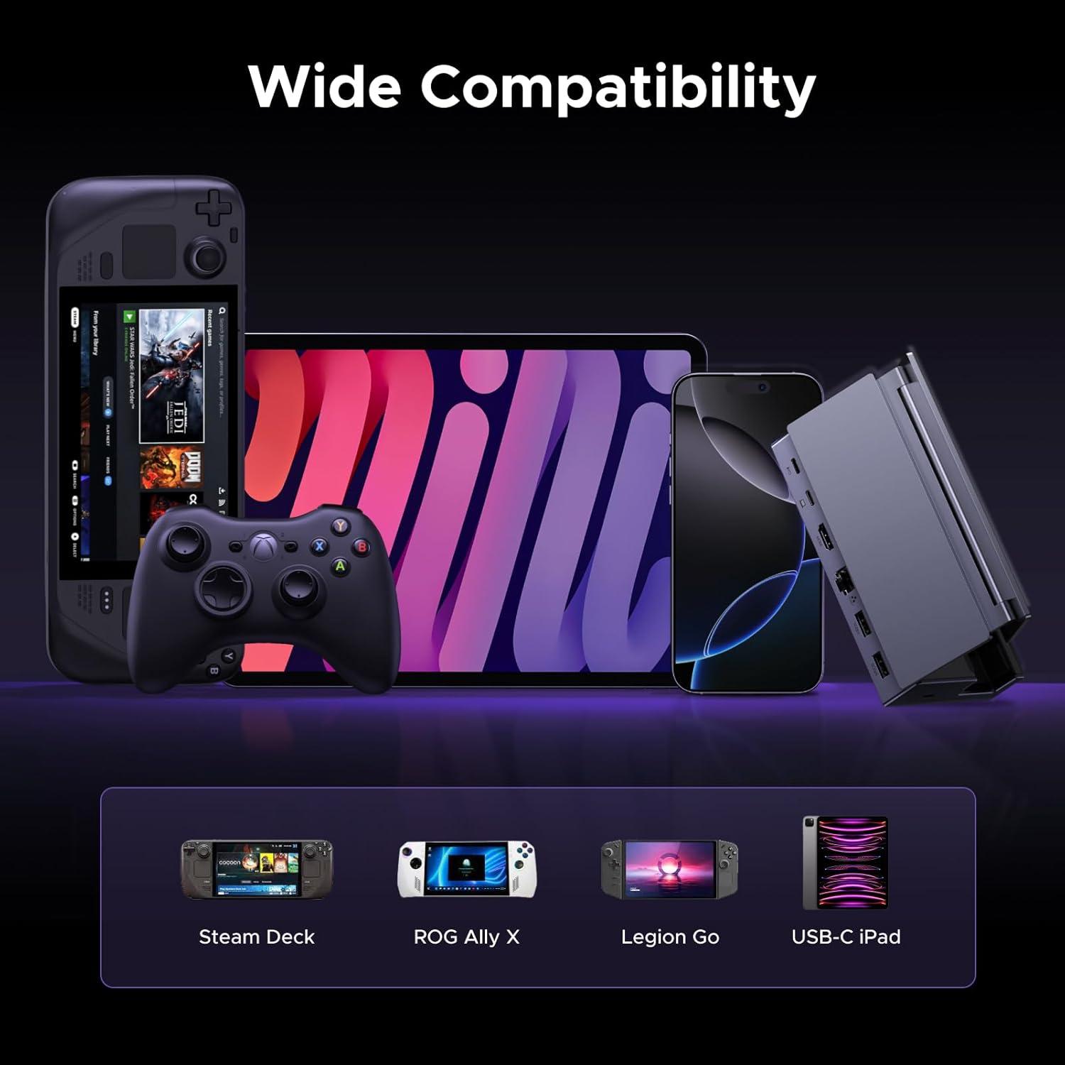 imageUGREEN Steam Deck Dock 6in1 4K120Hz HDMI 21 100W PD USBA amp USB C 30 Gigabit Ethernet Dock for Rog Xbox Ally 2025 Steam Deck ROG Ally Region Go MacBook