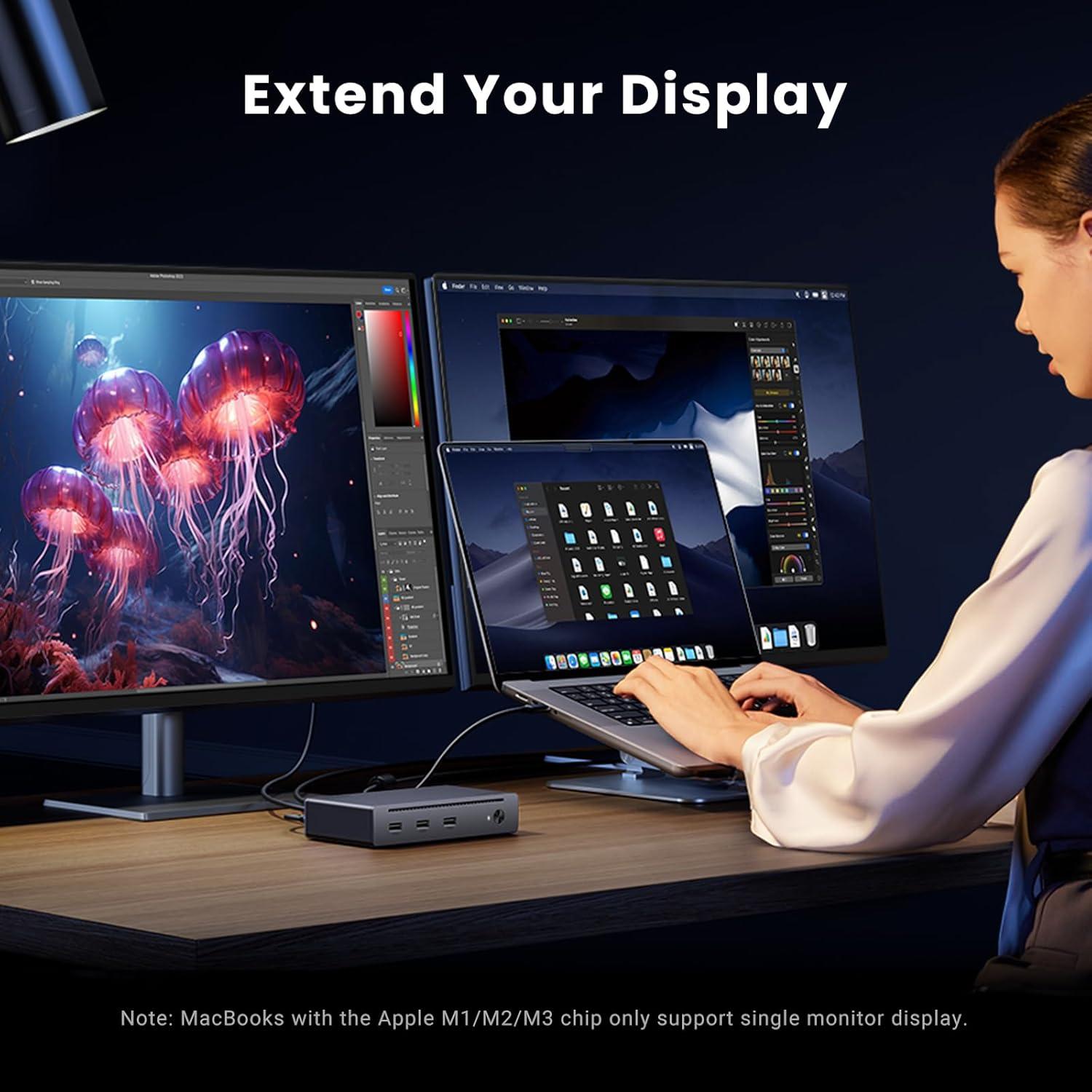 imageUGREEN Thunderbolt 4 Dock 8in1 40Gbps TB4 Hub 3 x TB 4 Dual 4K60Hz or Single 8K Display 85W Charging Gigabit Ethernet 3 x USB A 32 Revodok Max 208 for Mac M1M2M3M4 ProMax