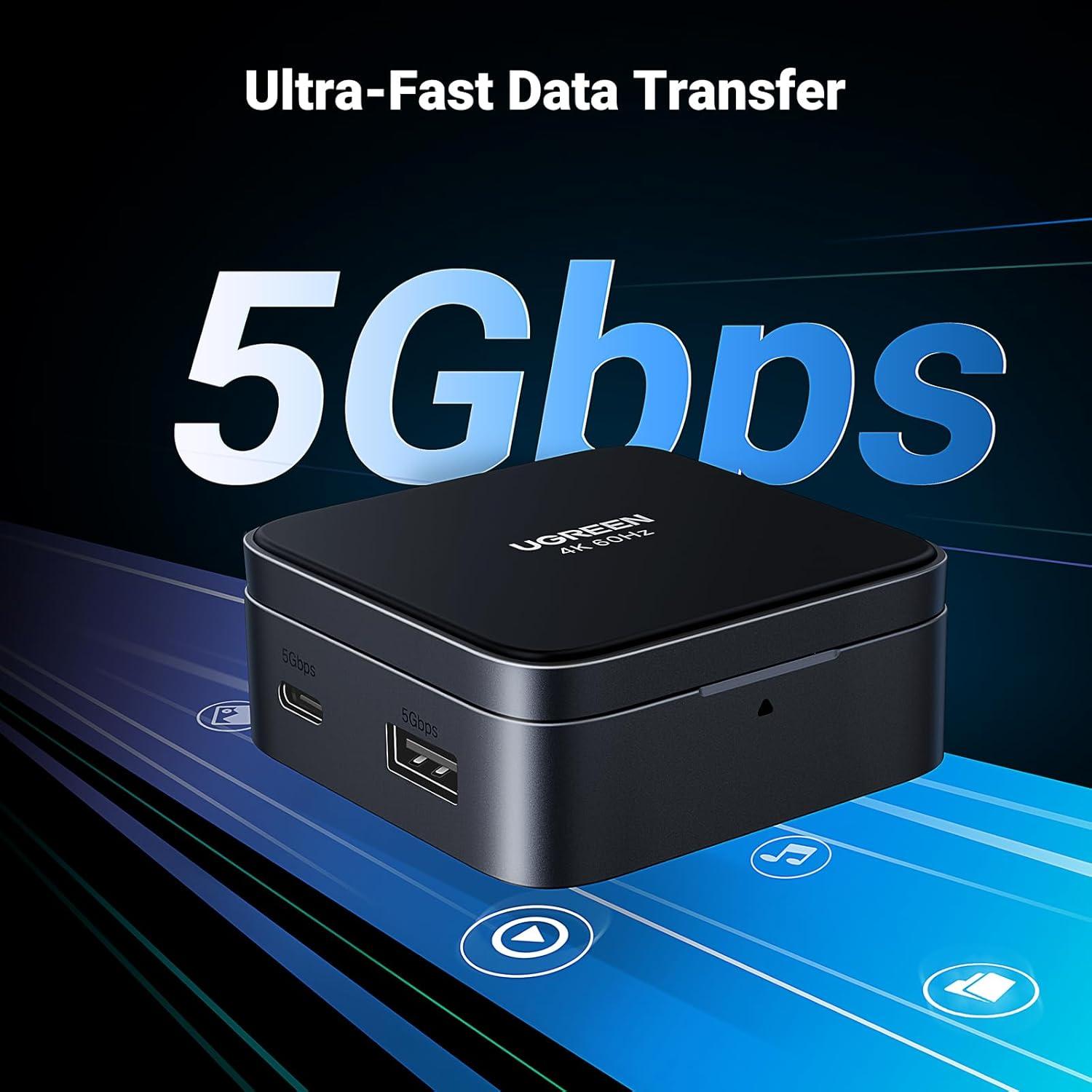 imageUGREEN USB C Hub 4in1 Magnetic Adapter 4K60Hz 100W PD Charging USBA and USBC Data Ports Foldable Portable Adapter for iPhone 171615 Series Galaxy S25 and More