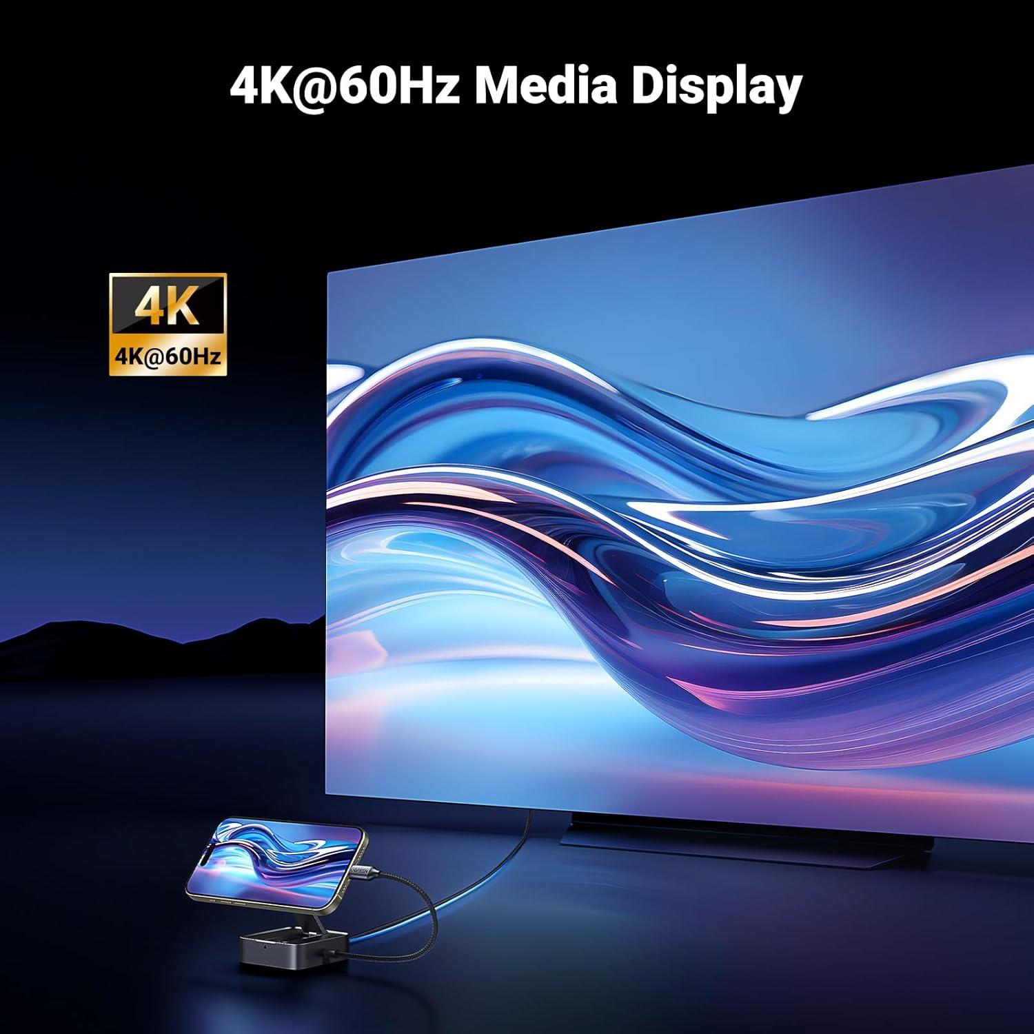 imageUGREEN USB C Hub 4in1 Magnetic Adapter 4K60Hz 100W PD Charging USBA and USBC Data Ports Foldable Portable Adapter for iPhone 171615 Series Galaxy S25 and More