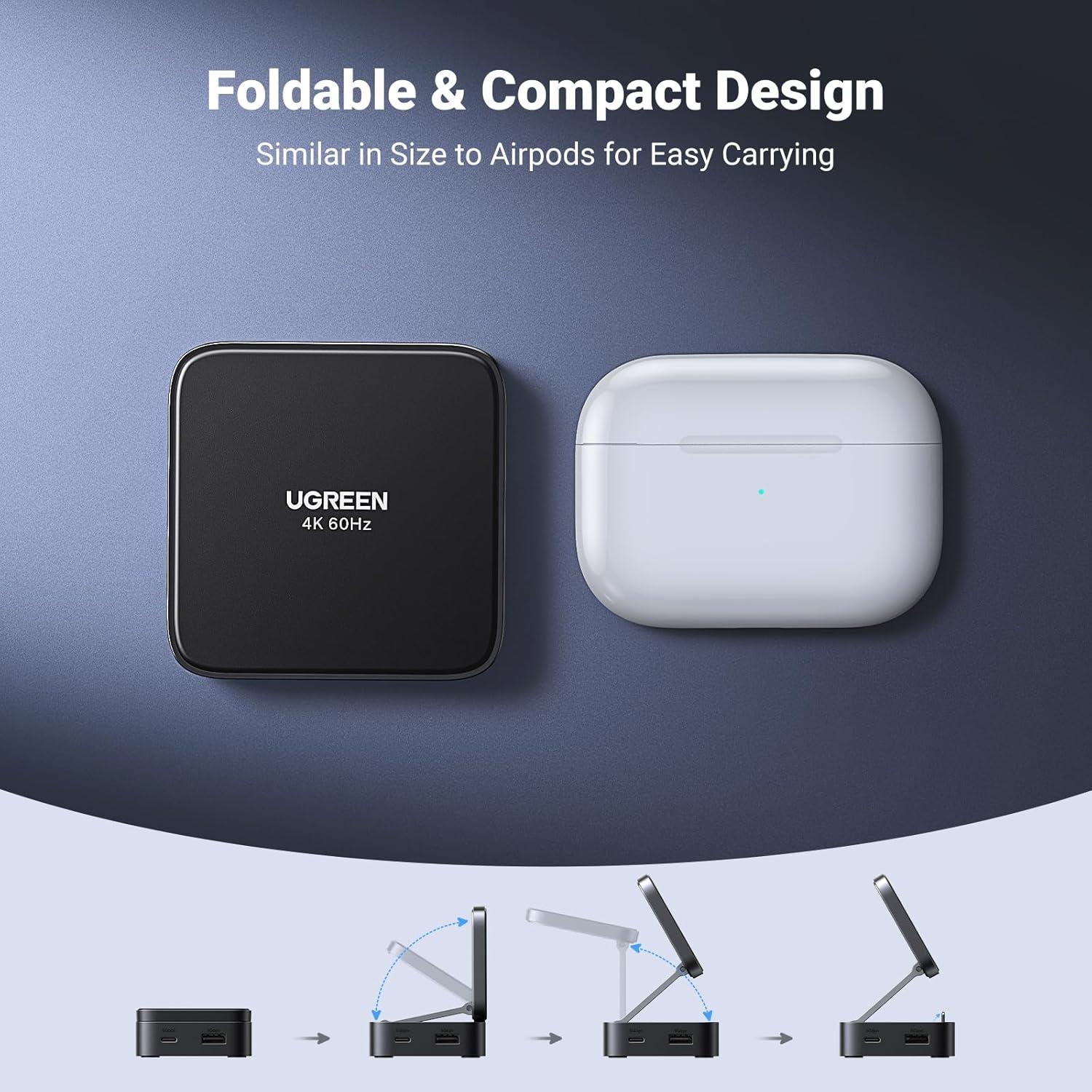 imageUGREEN USB C Hub 4in1 Magnetic Adapter 4K60Hz 100W PD Charging USBA and USBC Data Ports Foldable Portable Adapter for iPhone 171615 Series Galaxy S25 and More