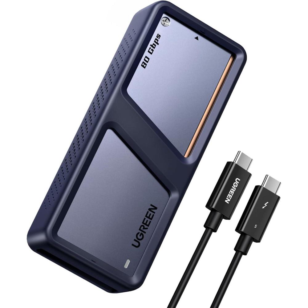 imageUGREEN 80Gbps M2 NVMe SSD Enclosure with Cooling Fan Compatible with Thunderbolt 543USB 4 MKeyMampB Key NVMe 2280 SSD up to 8TB