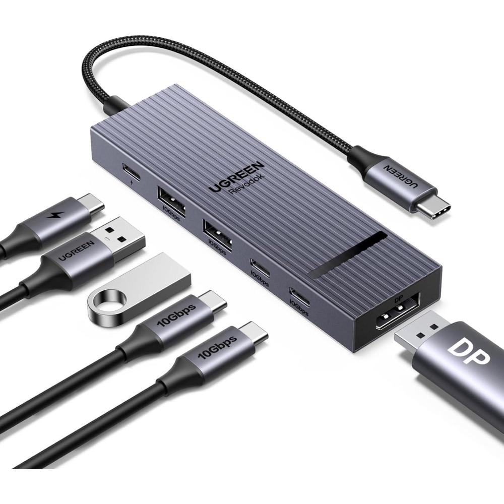 imageUGREEN Revodok Pro 6 in 1 USBC Hub to DisplayPort 4K 60Hz 100W Power Delivery 10Gbps USBA and USBC 32 for MacBook ProAir iPad Pro Thinkpad Rog Ally and More