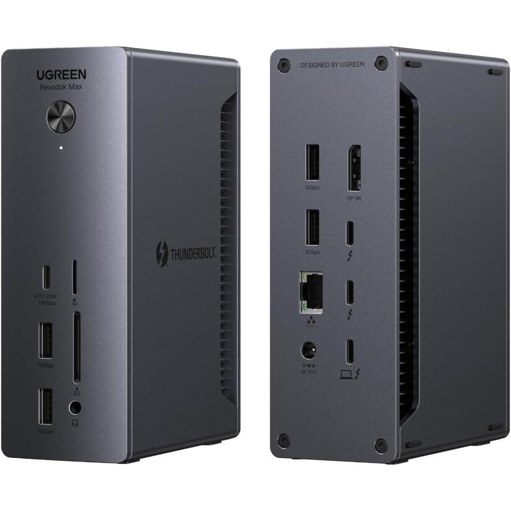 imageUGREEN Thunderbolt 4 Dock 13in1 40Gbps Docking Station with Dual 4K60Hz Single 8K Display 90W Charging for Laptop 25GbE SDTF 40 Revodok Max 213 for MacBook Surface Pro and More
